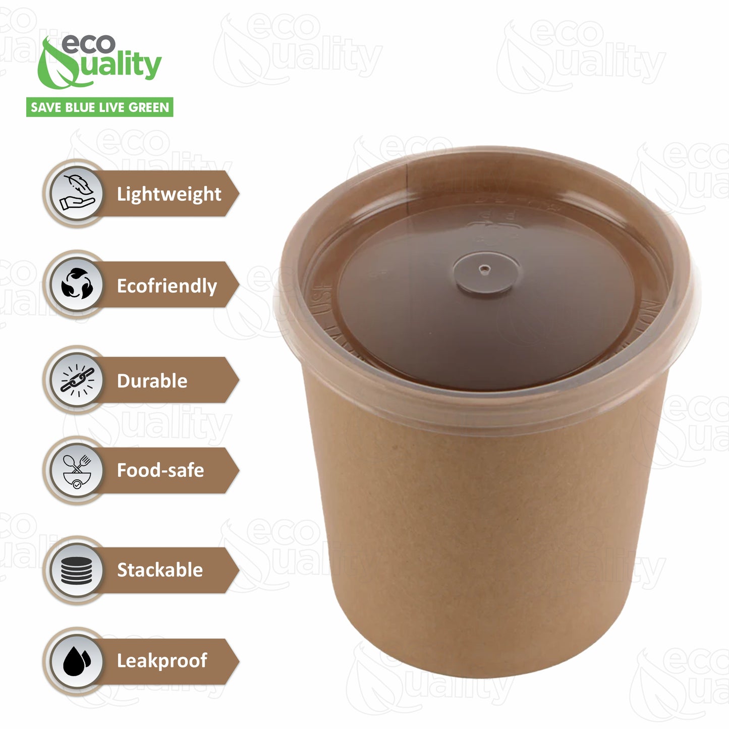 Disposable Kraft Paper Soup Containers with Plastic Lids - Kraft Paper Ice Cream Containers / Yogurt Cups with Plastic Lids (8oz, 12oz, 16oz)