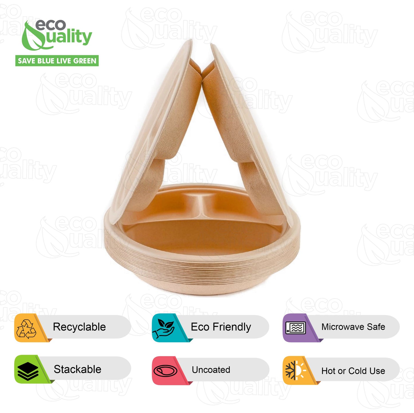 Compostable Natural 3 Compartment Sugarcane Round Plates 100% Biodegradable