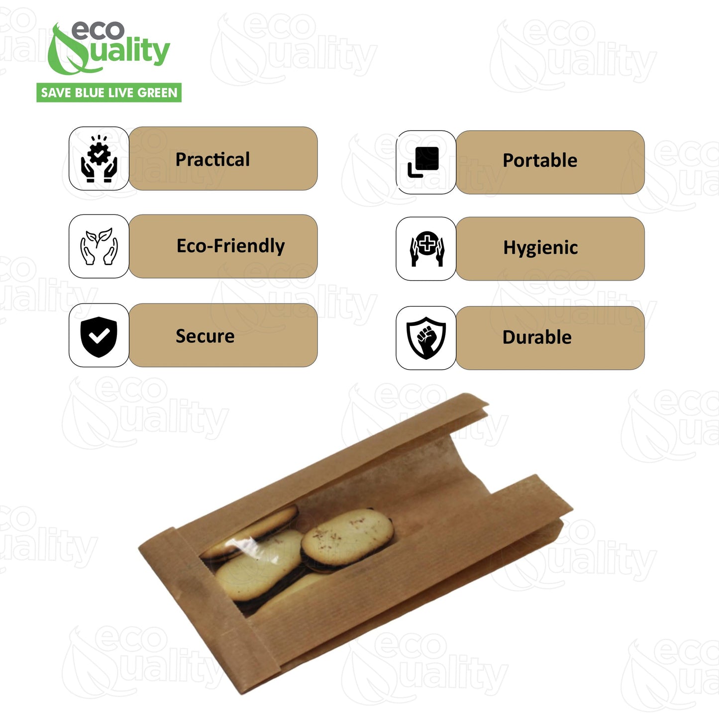 Brown Kraft Bakery Bag with Clear Window 8.7 x 4.7 inches for Cookies, Pastries, Sandwich, Nuts - Grease Resistant