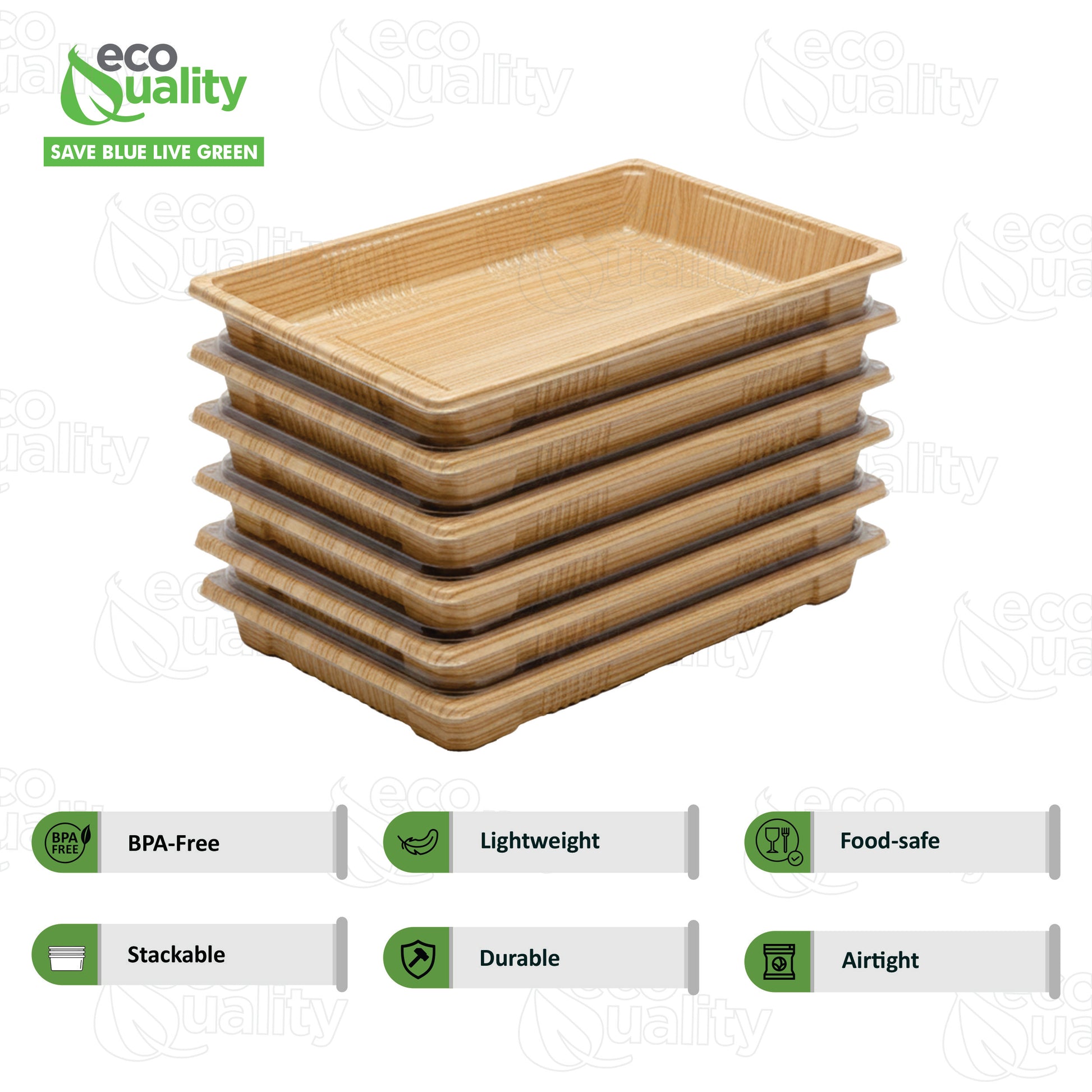 Rectangular bamboo look sushi container with clear plastic lid for takeout