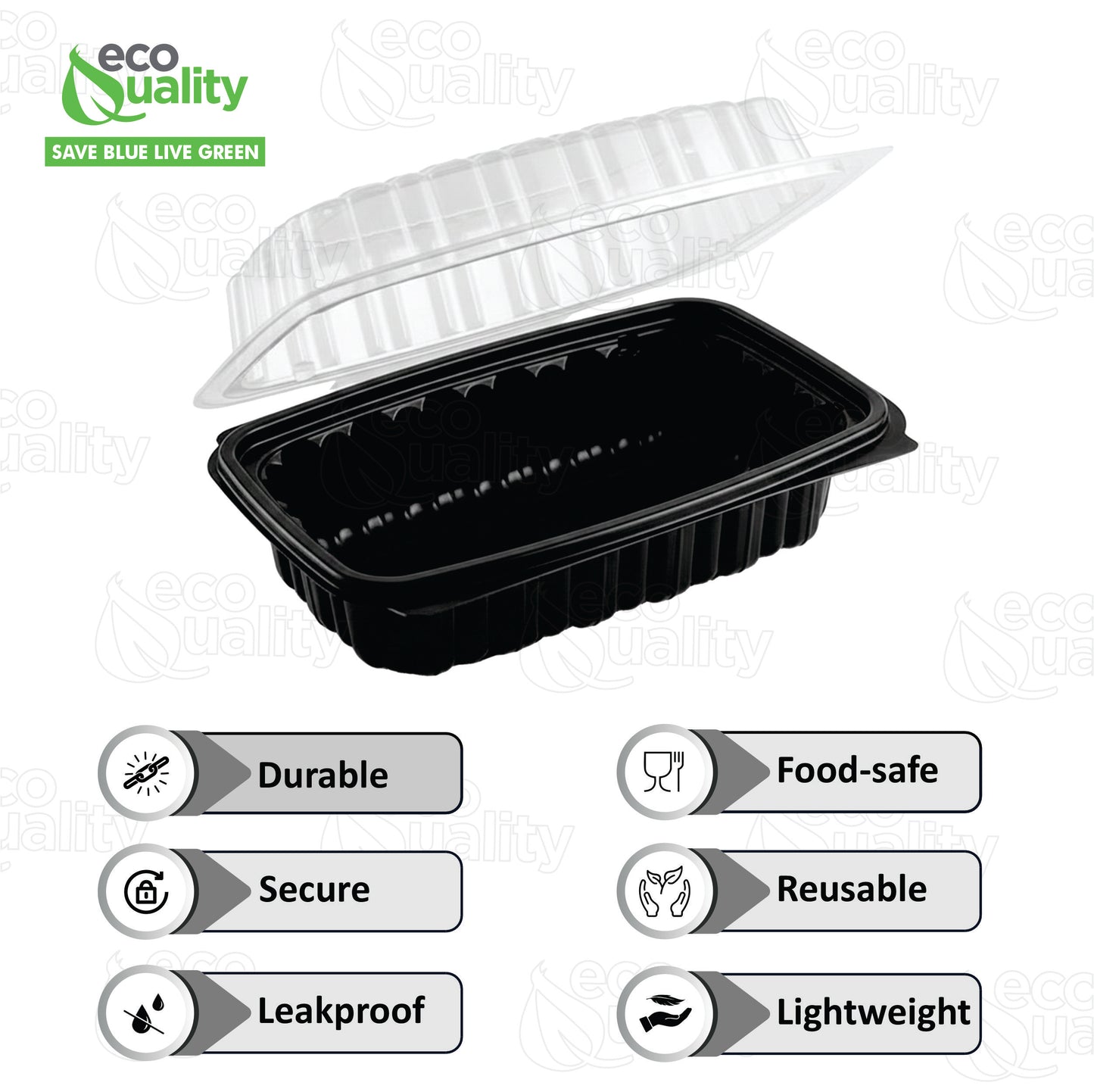 26oz 9x6x3 Clamshell Plastic Food Container Black Base Clear Lid