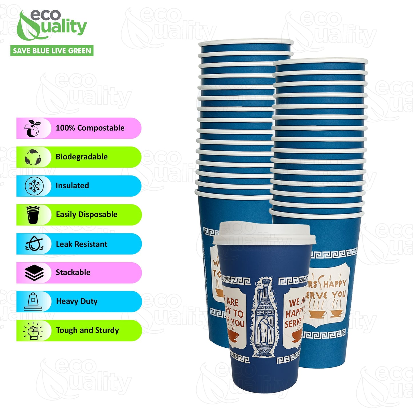 New York Greek Style Insulated Paper Hot Cold Cups with White Dome Lids