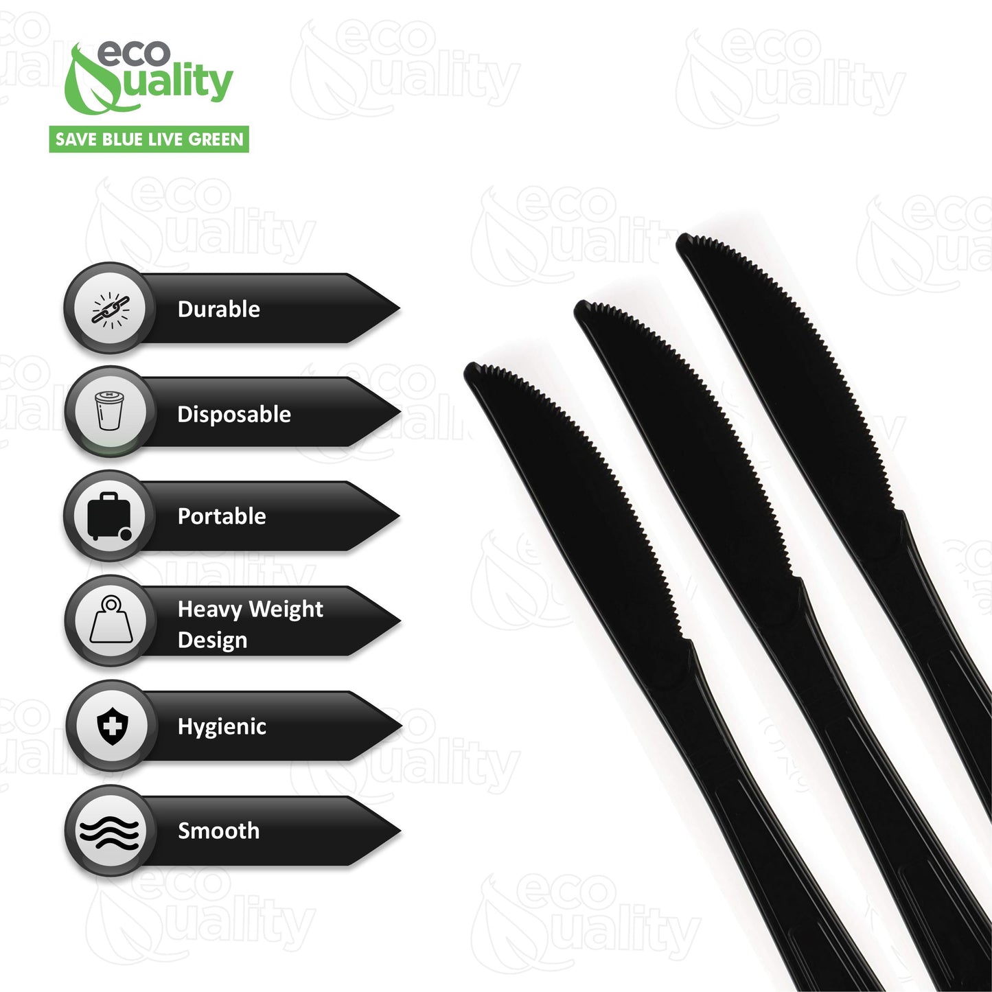 Disposable Plastic Heavy Weight Knives Black/White Unwrapped
