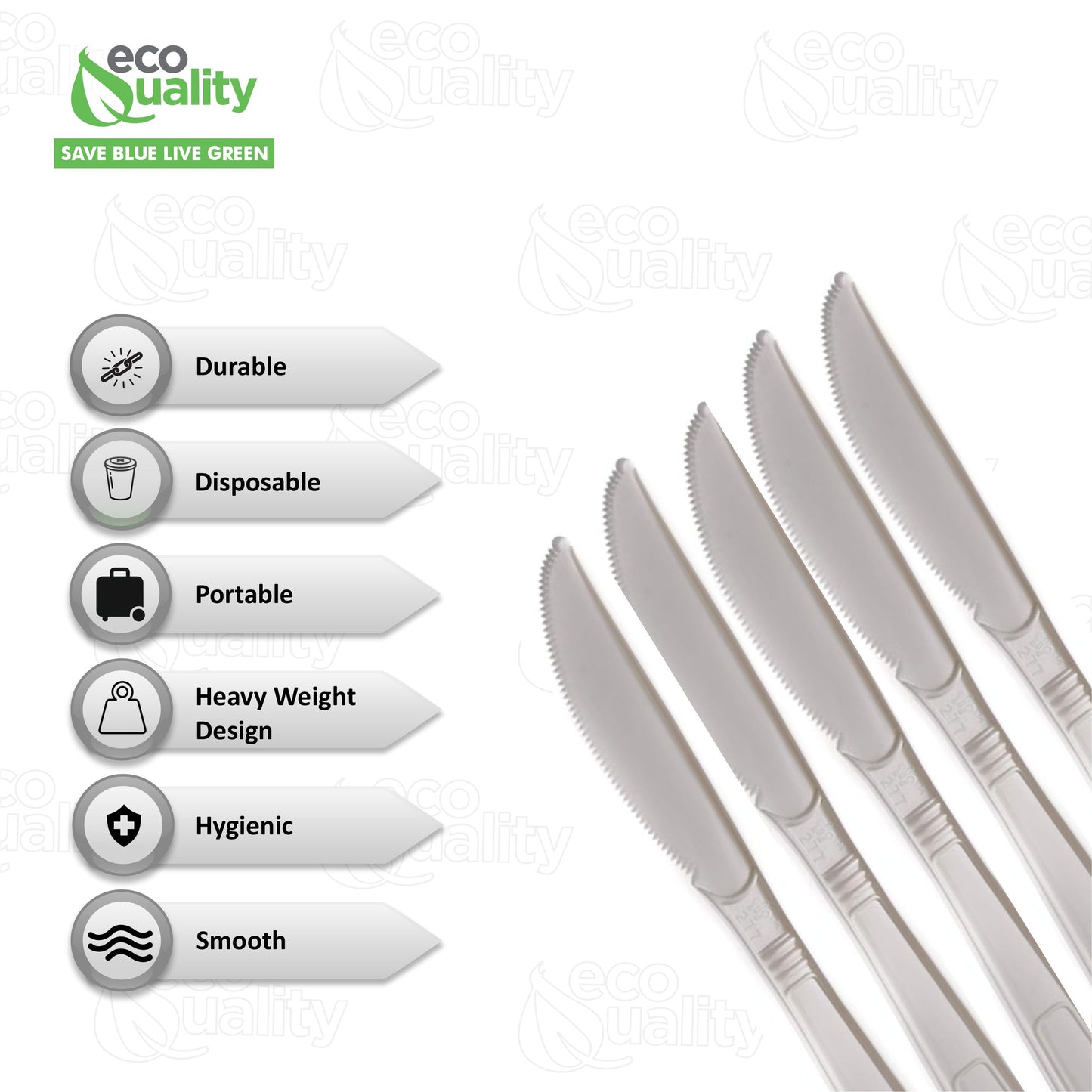 Disposable Plastic Heavy Weight Knives Black/White Unwrapped