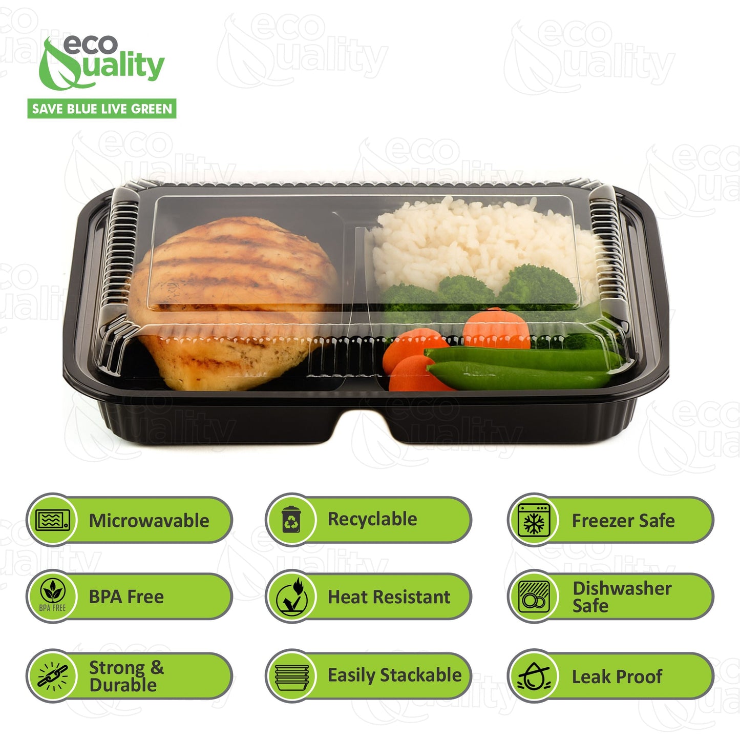 3 Compartment Black Disposable Container Meal Prep Bento Box with Lids