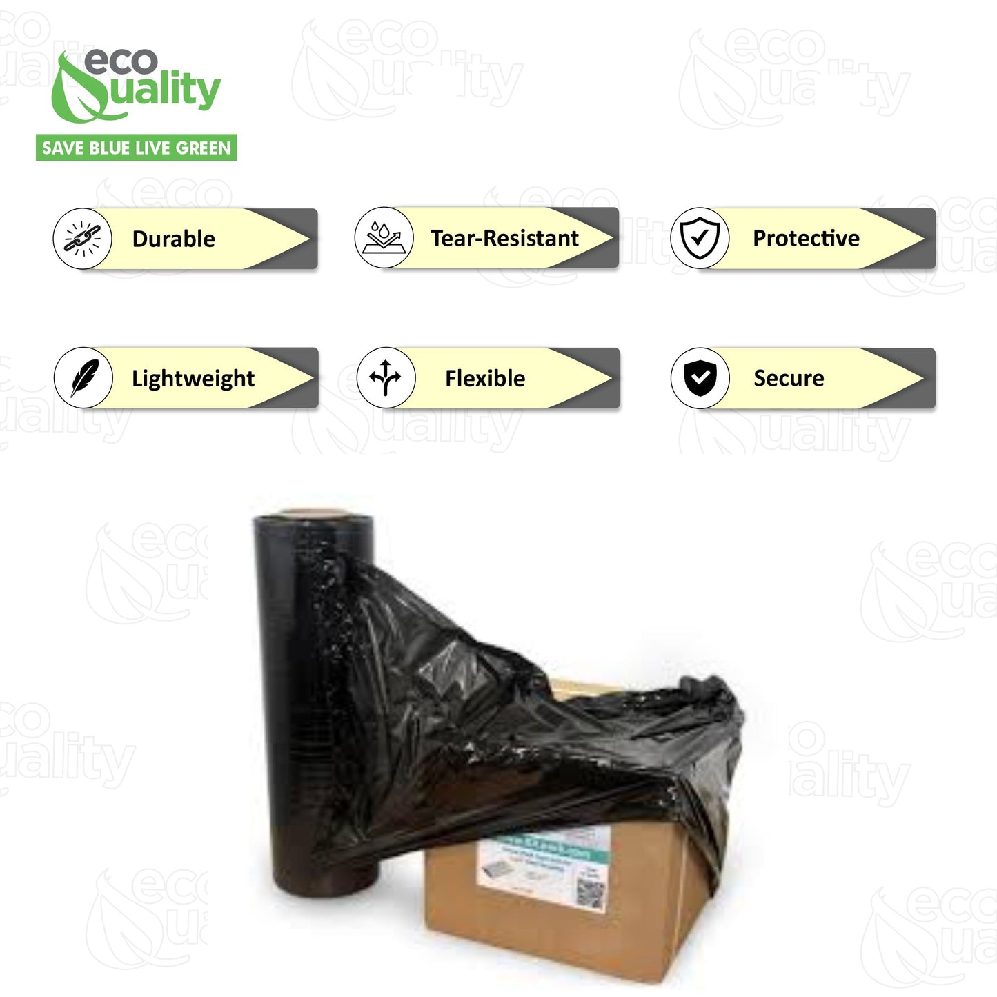 Black Stretch Shipping Film Tape Wrap 80 Gauge Thick 18" x 1500 Ft
