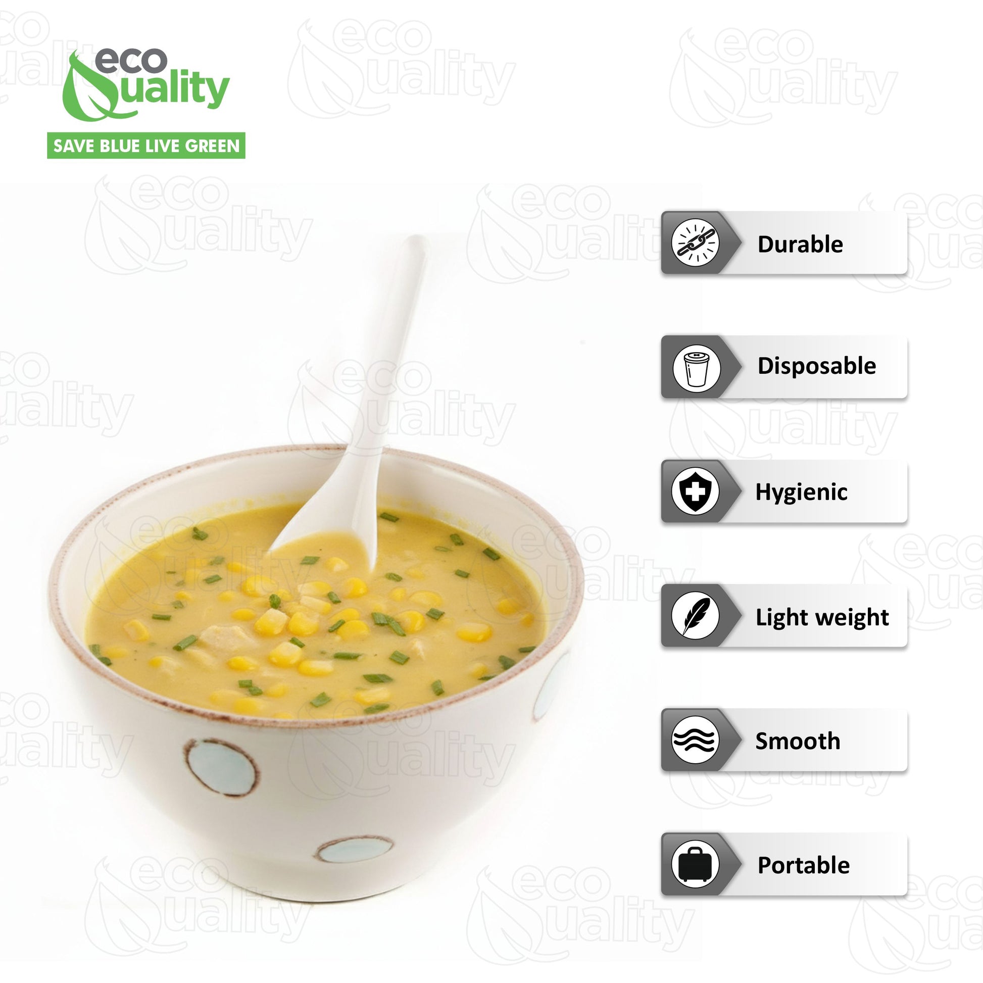 Asian White Plastic Disposable Dining Soup Spoons