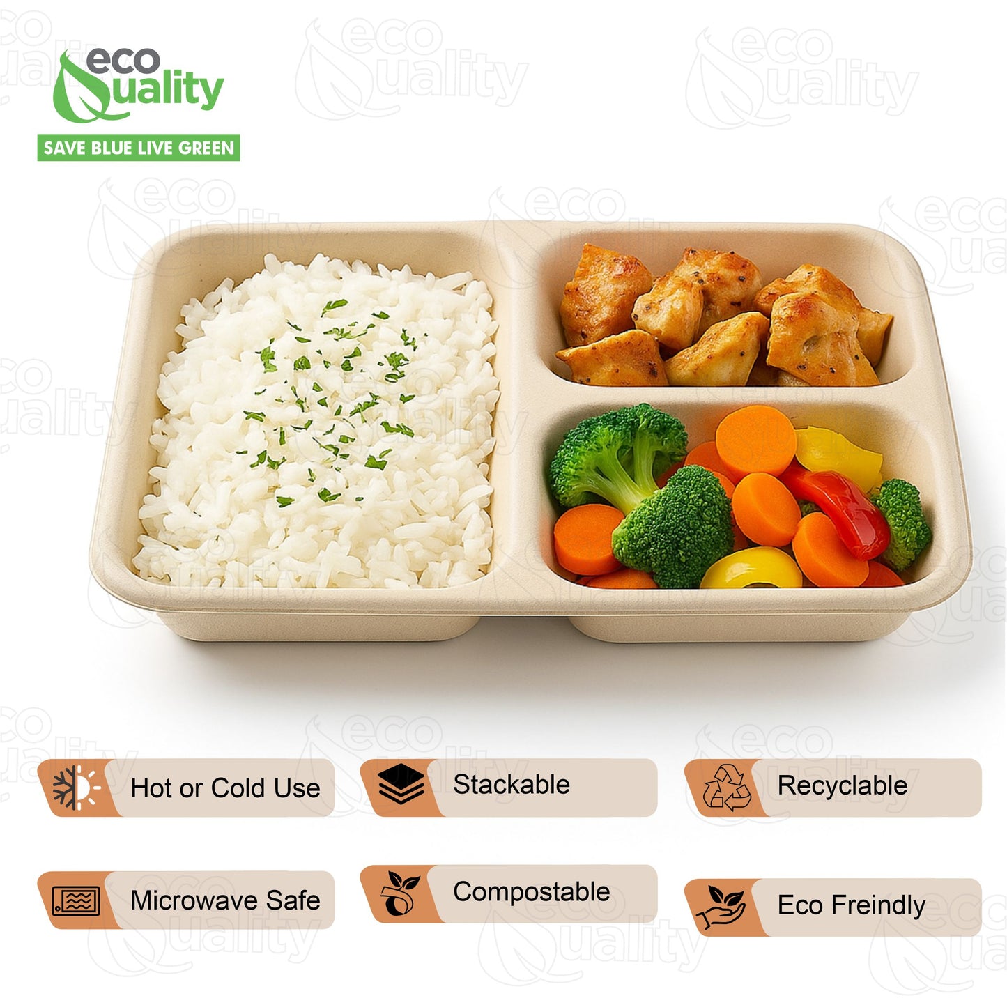 36oz 3 Compartment Compostable Food Storage Container