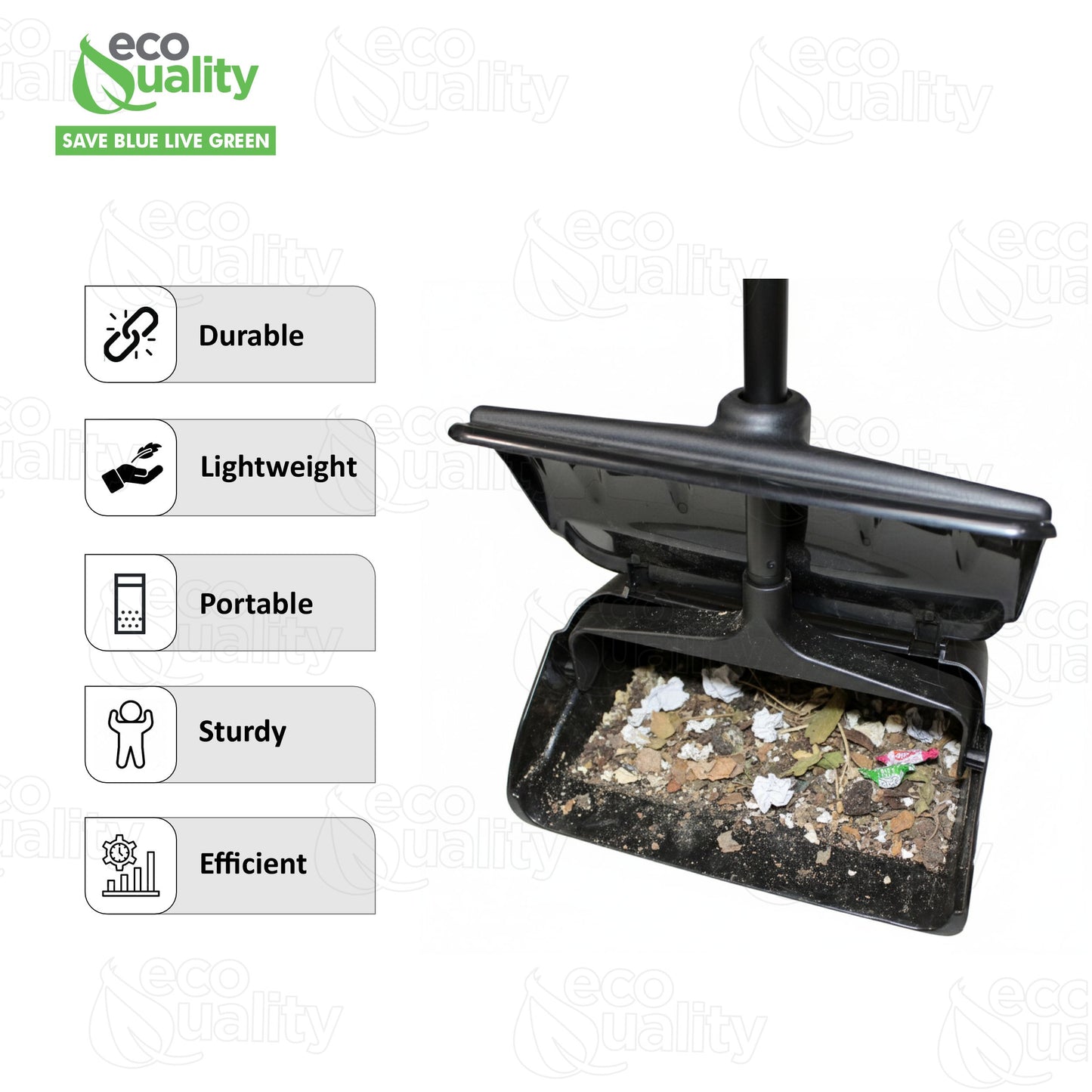 Pivoting Plastic Lobby Dust Pan with Plastic Handle with Cover 38" Length Black