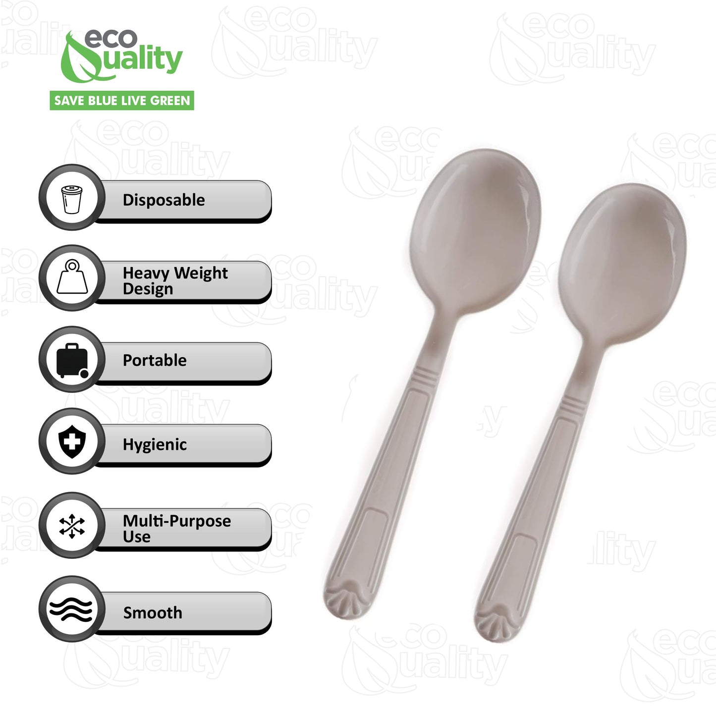Disposable Plastic Heavy Weight Spoons Black/White Unwrapped