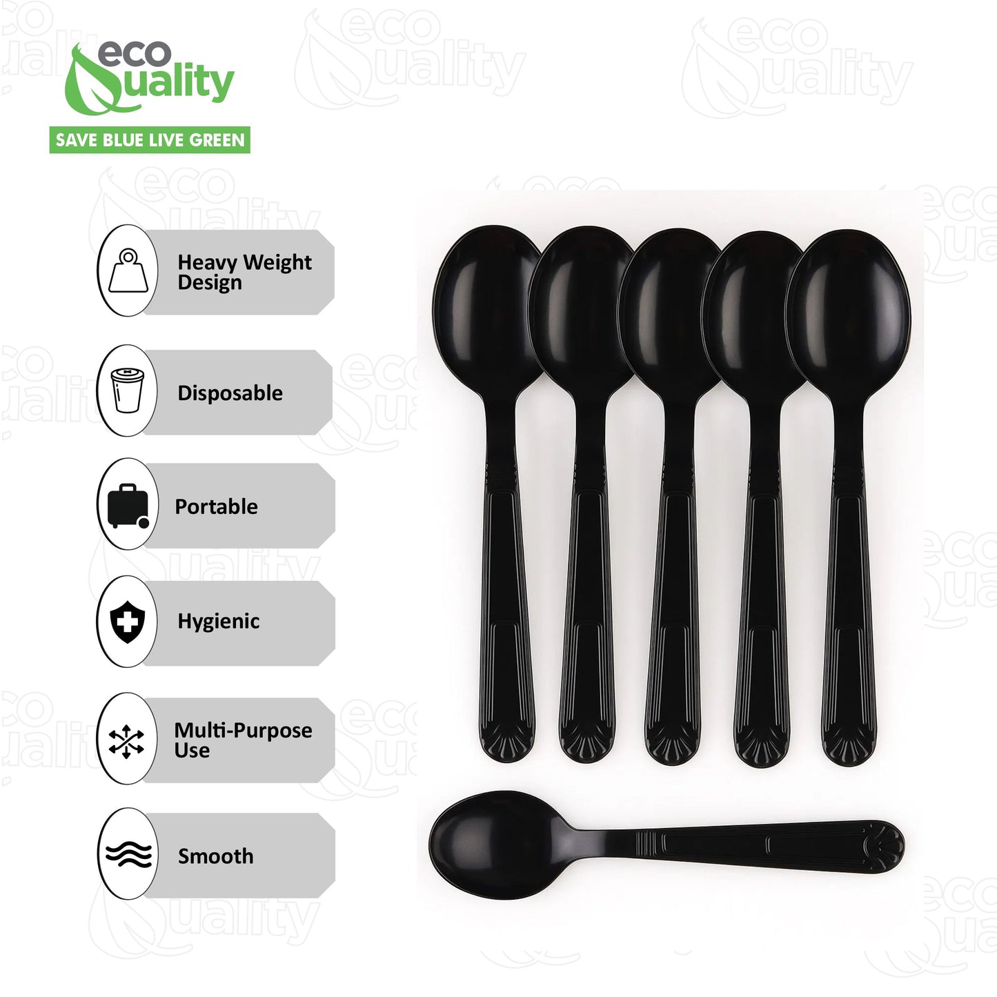 Disposable Plastic Heavy Weight Spoons Black/White Unwrapped