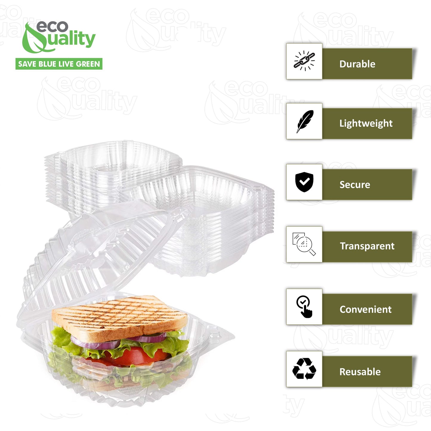6" x 6" Clear Plastic Clamshell Take Out Food Container