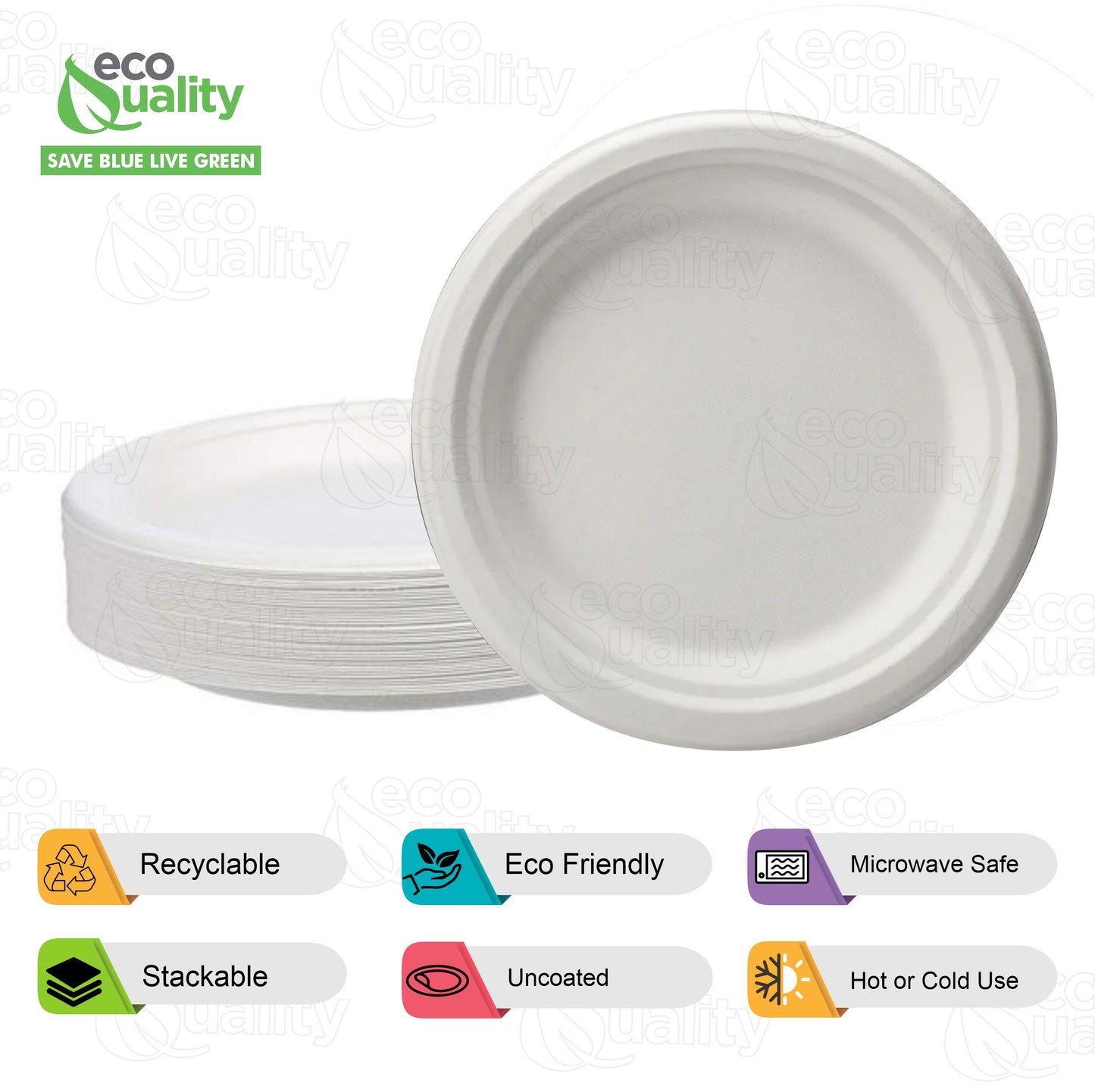 9 Inch Round White Compostable Fiber Plates