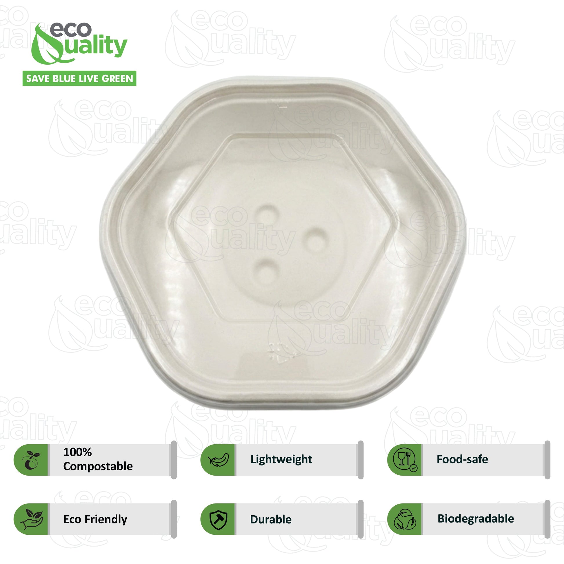 Hexagon 47oz disposable bowl made from sugarcane fiber compostable catering use