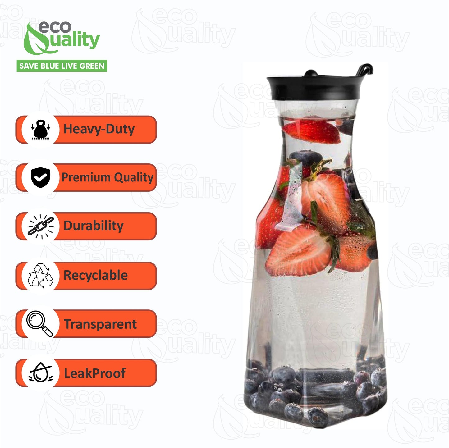 34oz Square Clear Plastic Pitcher with Black Lid