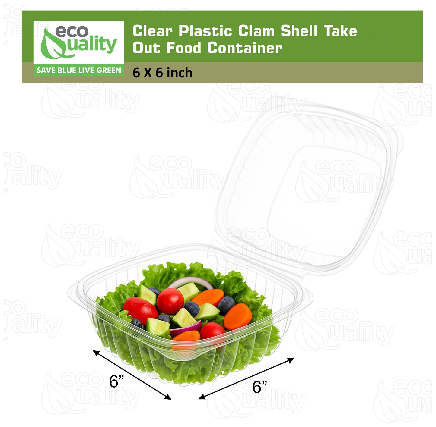 6" x 6" Clear Plastic Clamshell Take Out Food Container