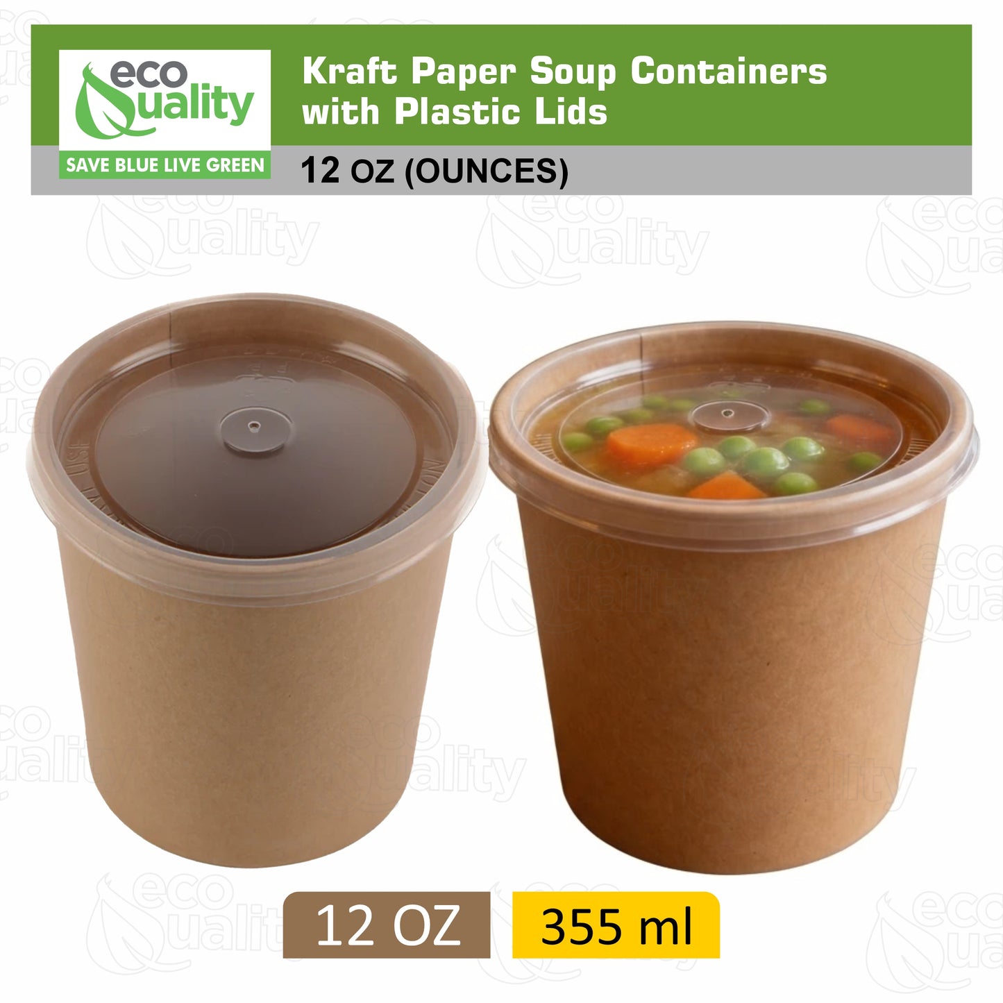 Disposable Kraft Paper Soup Containers with Plastic Lids - Kraft Paper Ice Cream Containers / Yogurt Cups with Plastic Lids (8oz, 12oz, 16oz)