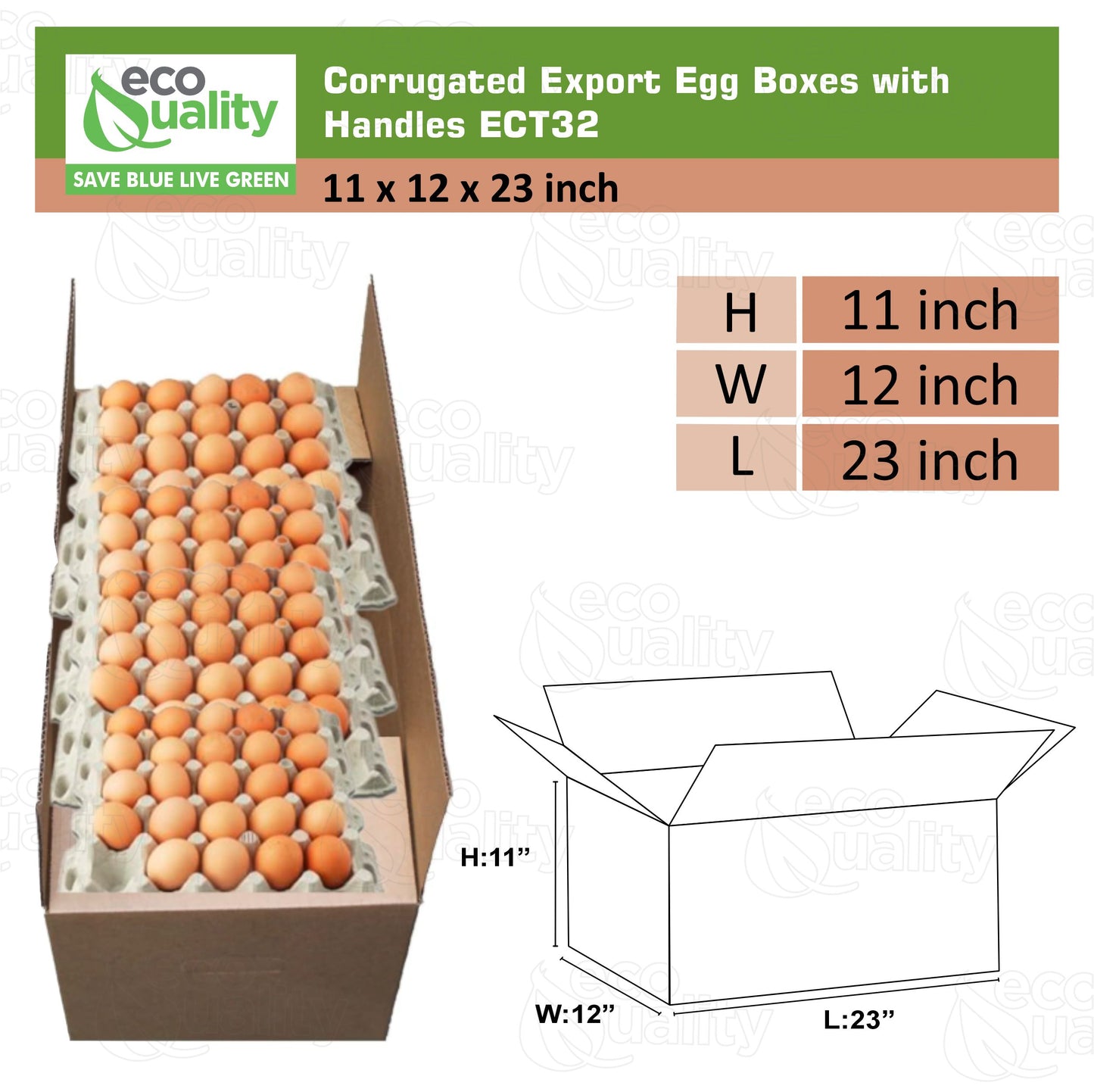Corrugated Carboard Export Egg Boxes with Handles ECT32 Fits 30 Dozen Eggs