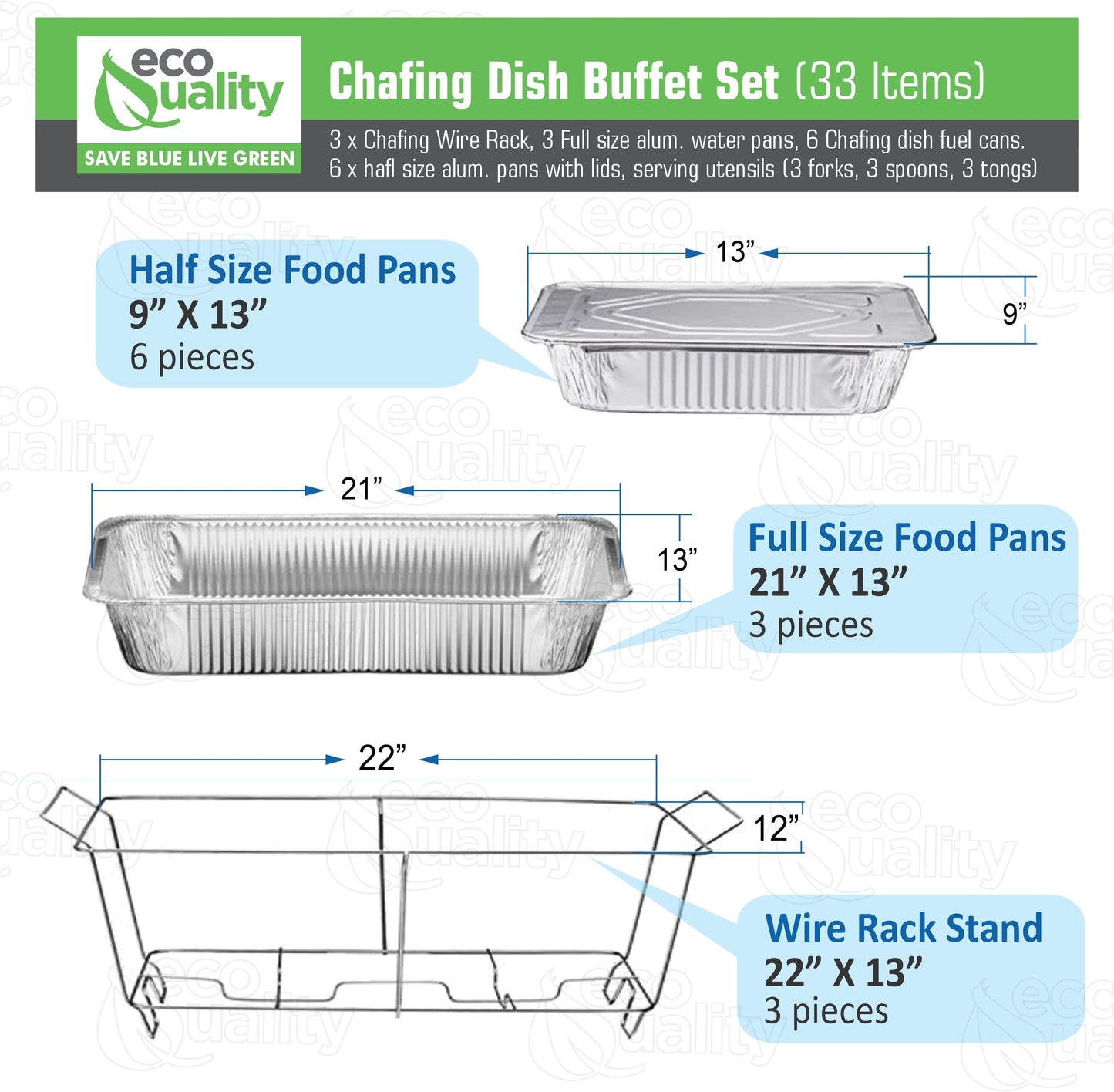 disposable chafing dish set buffet catering kit full size pans half size pans aluminum food warmers lids serving utensils fuel cans wire racks party supplies event catering food presentation professional buffet setup weddings birthdays corporate BBQ gatherings family events serving tools durable materials heavy duty food grade heat resistant disposable convenient easy cleanup