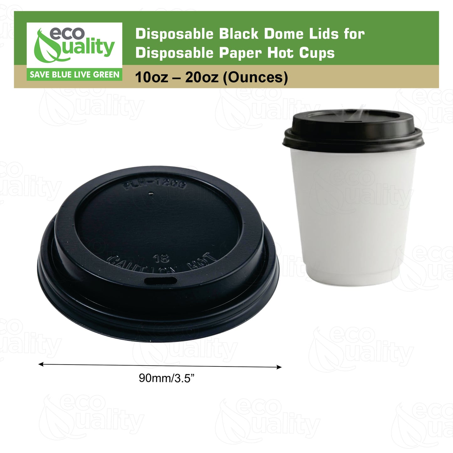 Disposable Travel Black Dome and White Dome Lids for Paper Hot Cups (10oz, 12oz, 16oz, 20oz)