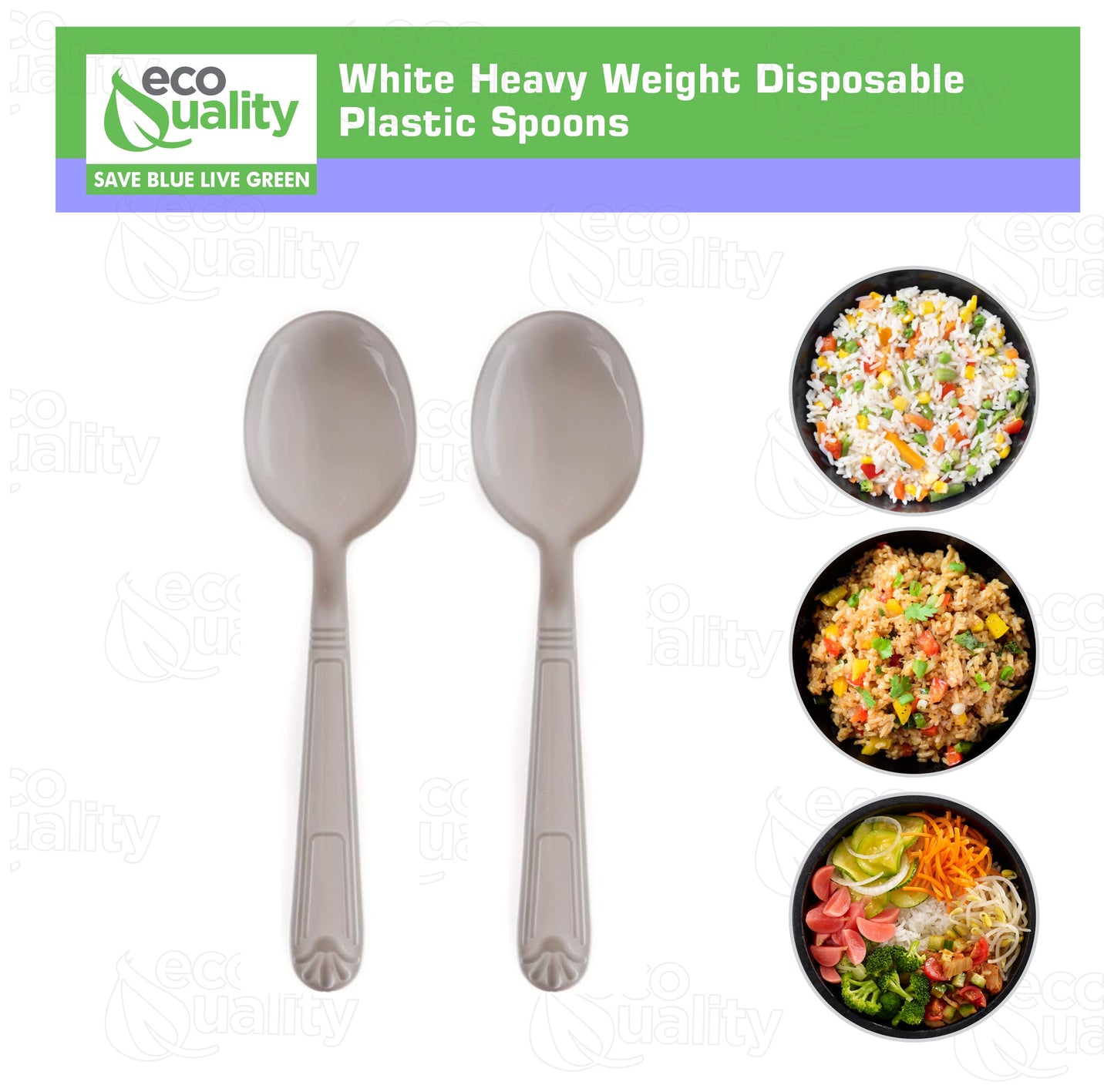 Disposable Plastic Heavy Weight Spoons Black/White Unwrapped