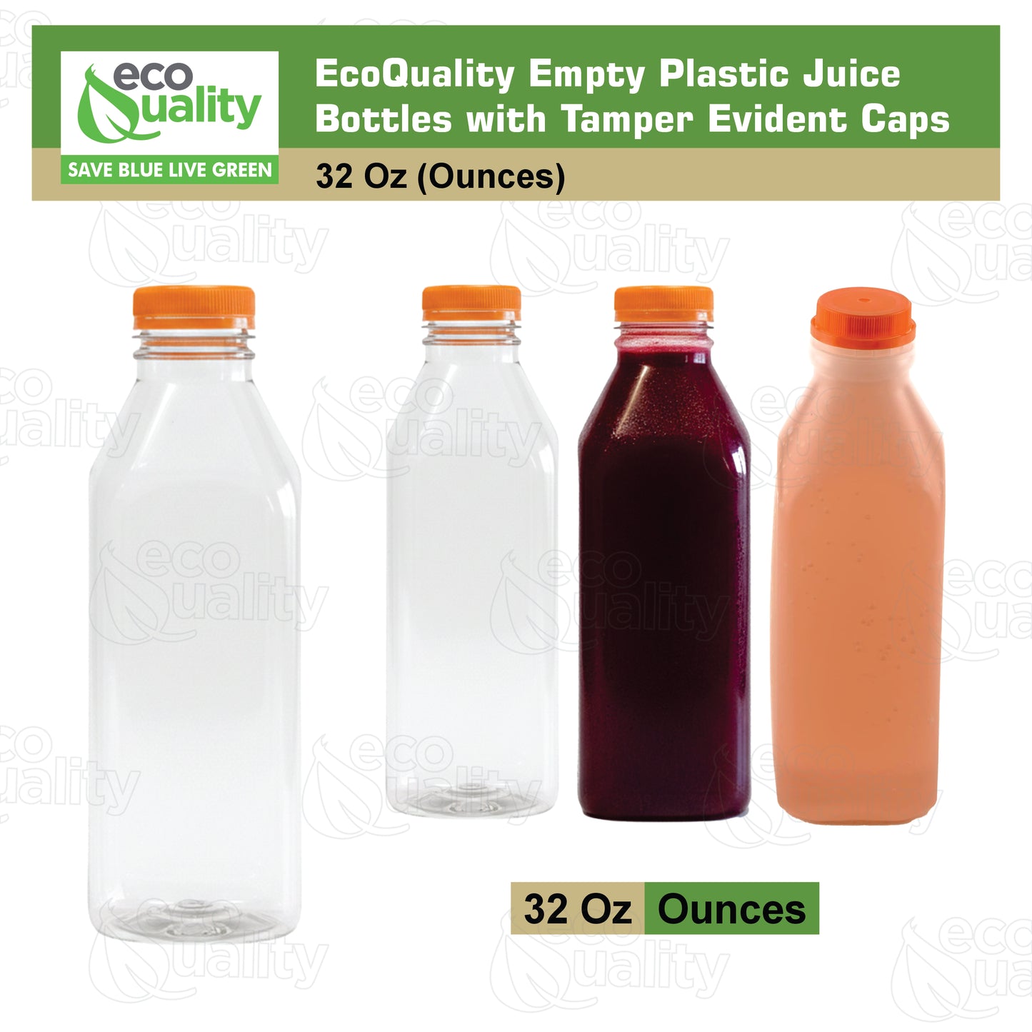 32oz Empty Plastic Juice Bottles with Tamper Evident Caps
