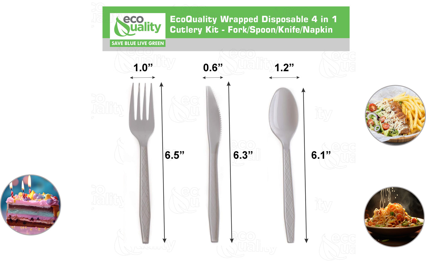 Disposable Plastic Wrapped White Heavy Duty Cutlery Kit 4 in 1 - Fork/Spoon/Knife/Napkin