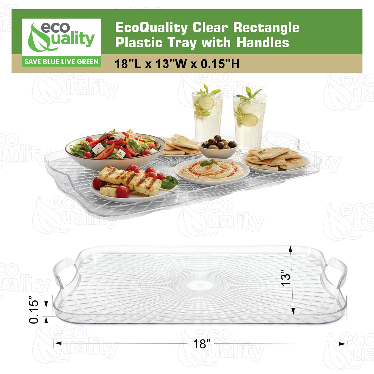 18"x13" Clear Serving Pixel Tray with Handles