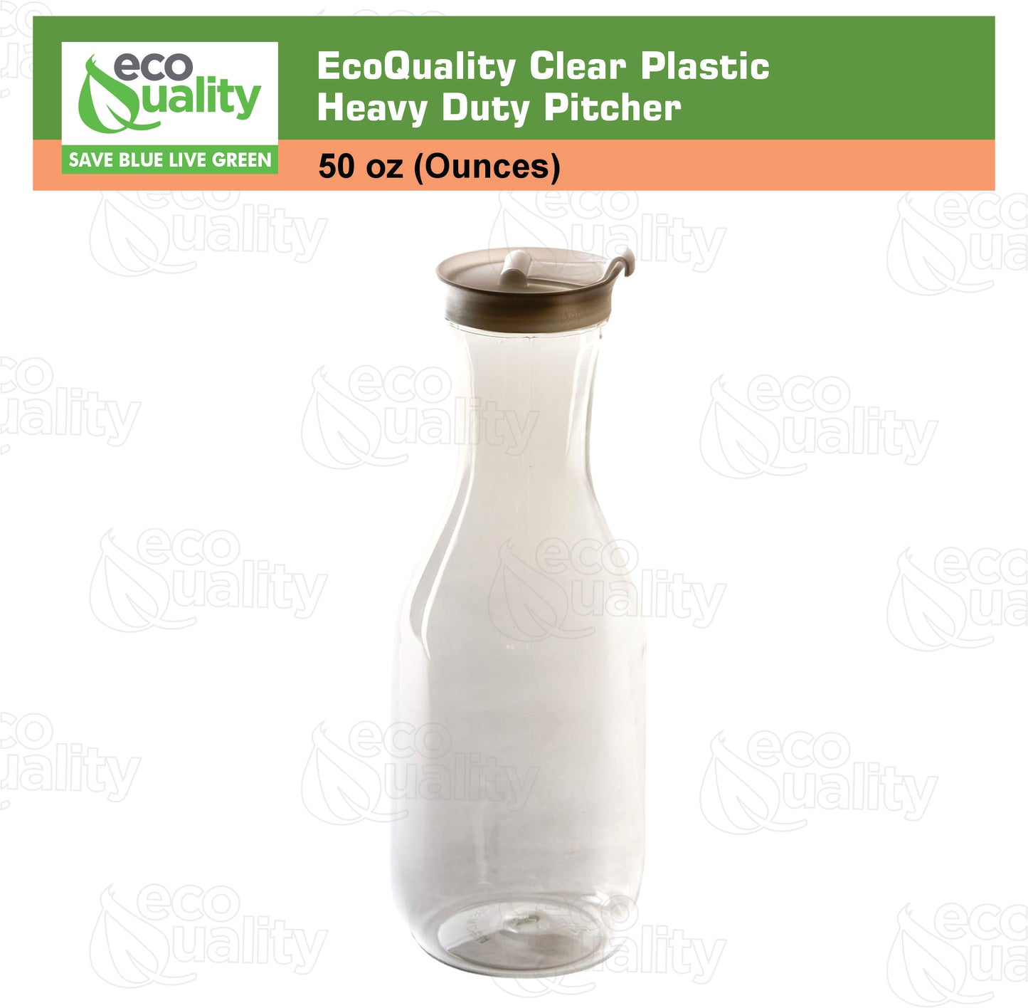 50oz Clear Plastic Heavy Duty Carafes with Flip Top Lid Large Water Pitcher