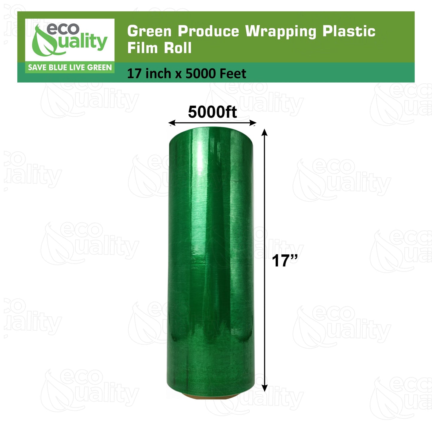 17 inch x 5000 Feet Green Produce Wrapping Plastic Film Roll