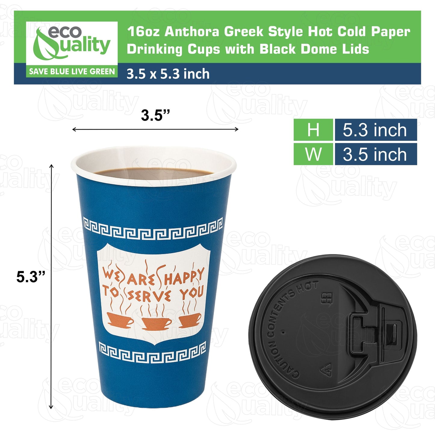 New York Greek Style Insulated Paper Hot Cold Cups with Black Dome Lids