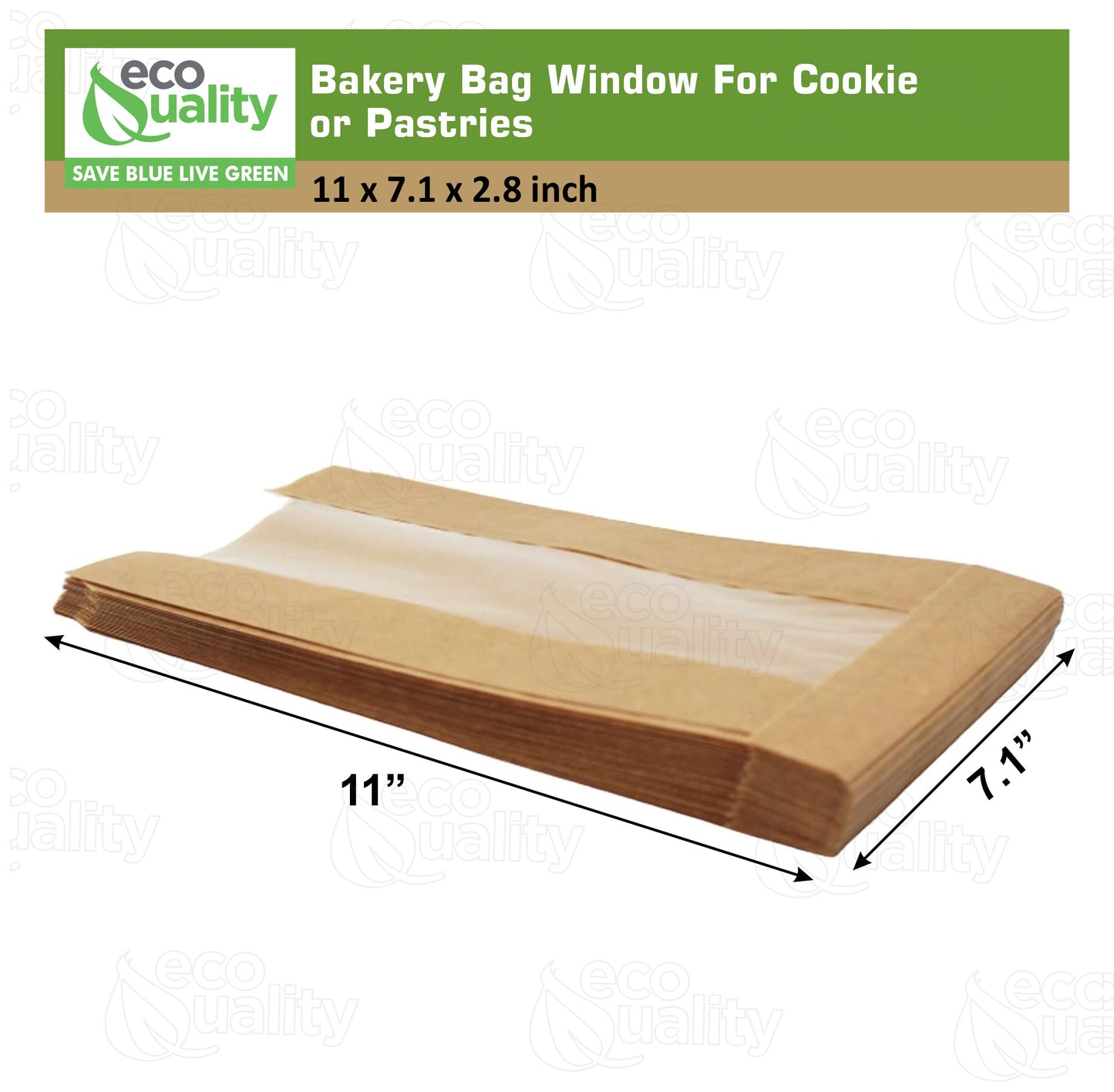Brown Kraft Bakery Bag with Clear Window 11 x 7.1 inches for Cookies, Pastries, Sandwich, Nuts - Grease Resistant