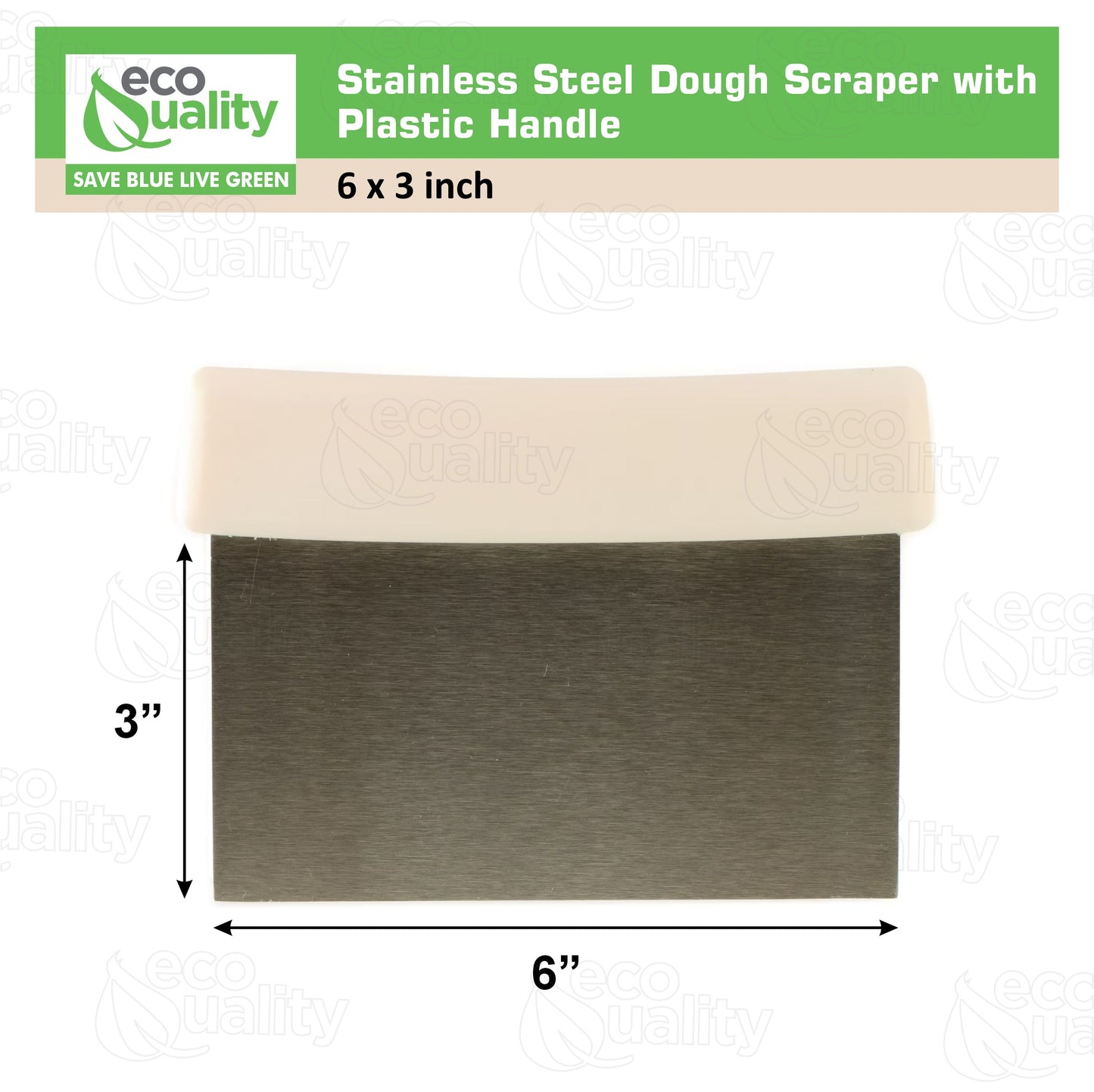 Dough Scraper 6" x 4", Polished Stainless Steel Blade, Plastic Handle