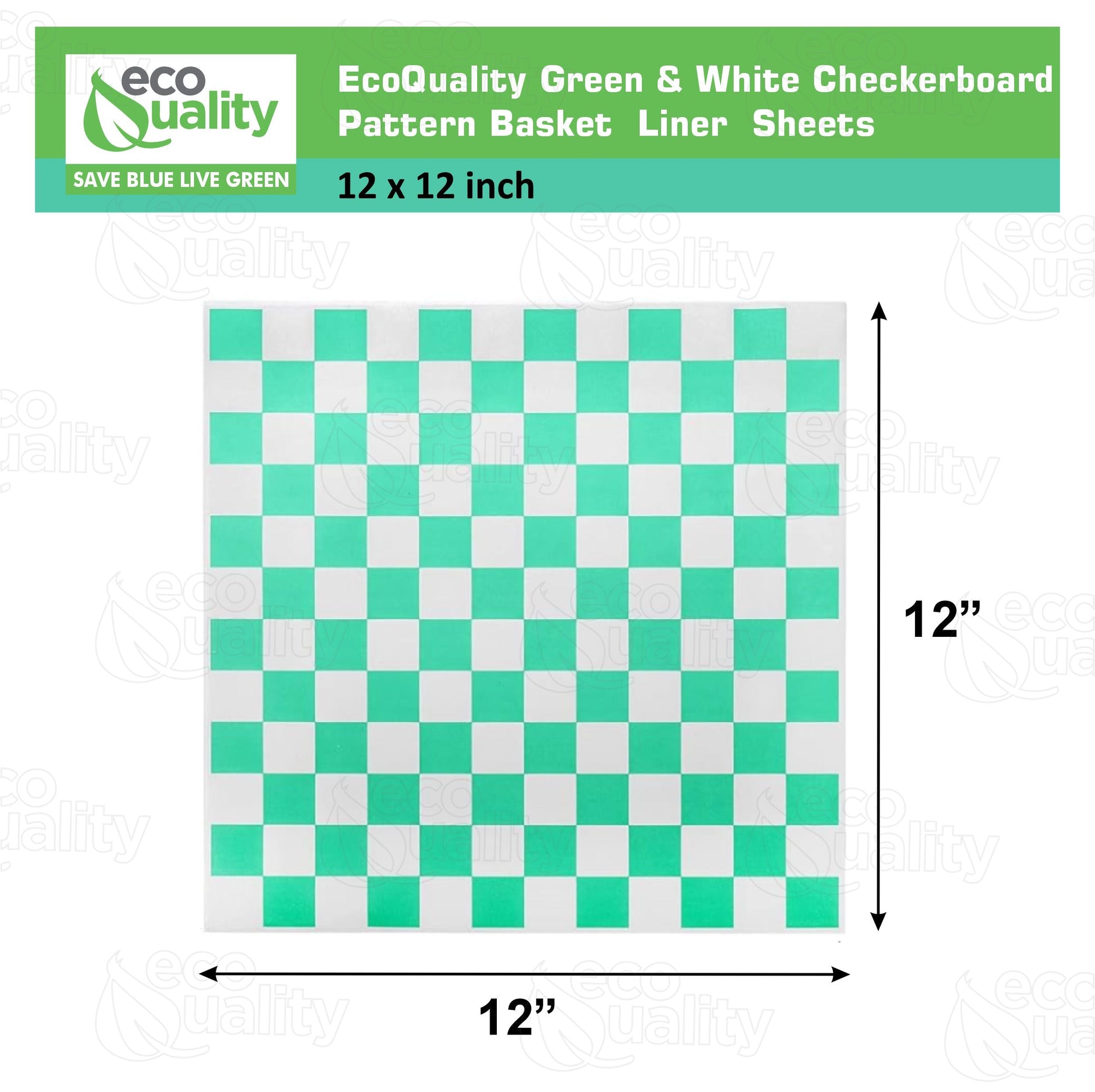 Green checkerboard food basket liner sheets grease resistant 12x12