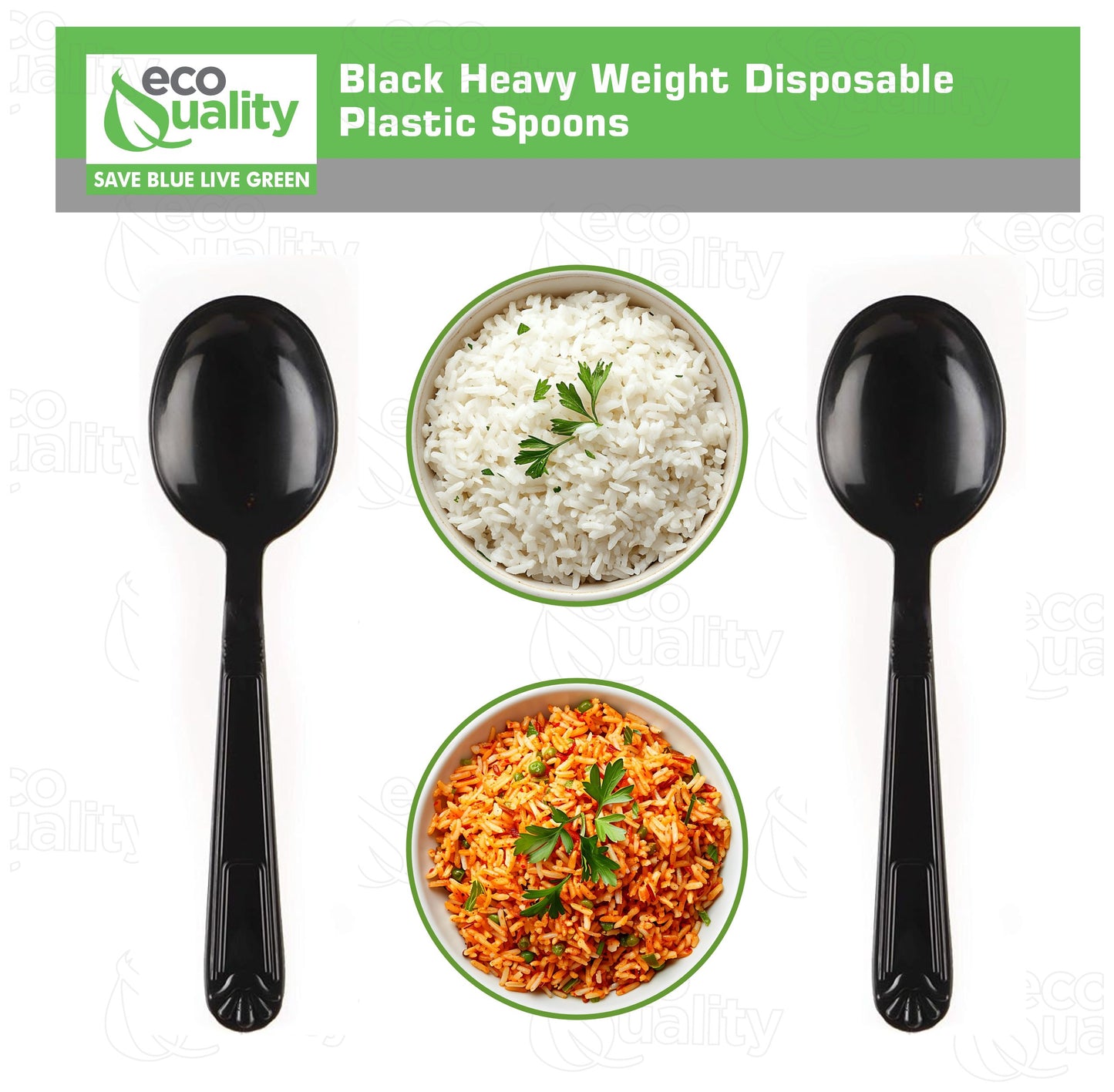 Disposable Plastic Heavy Weight Spoons Black/White Unwrapped