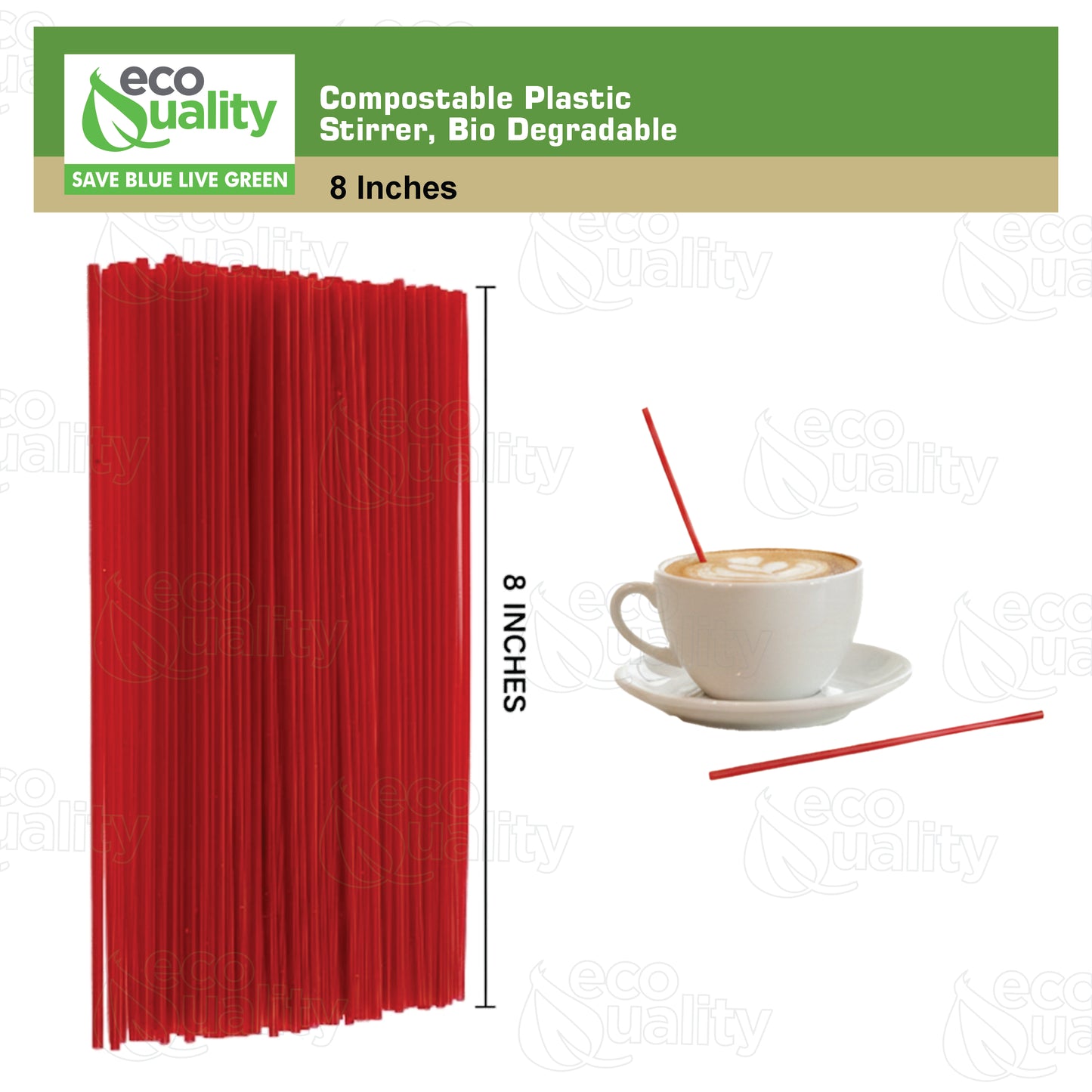 Compostable Plastic Stirrer, Bio Degradable, Eco Friendly, Sip Stirrer, Bar Stirrer, Sip Straw, For Coffee, Cocktail, Latte and Tea - Red