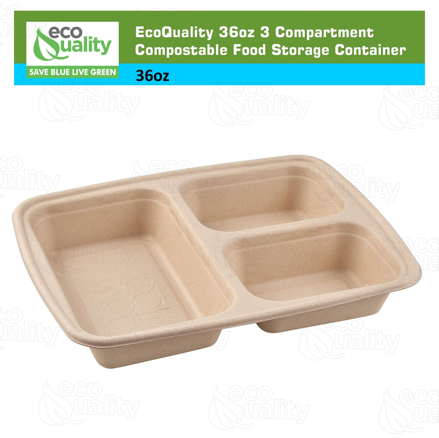 36oz 3 Compartment Compostable Food Storage Container