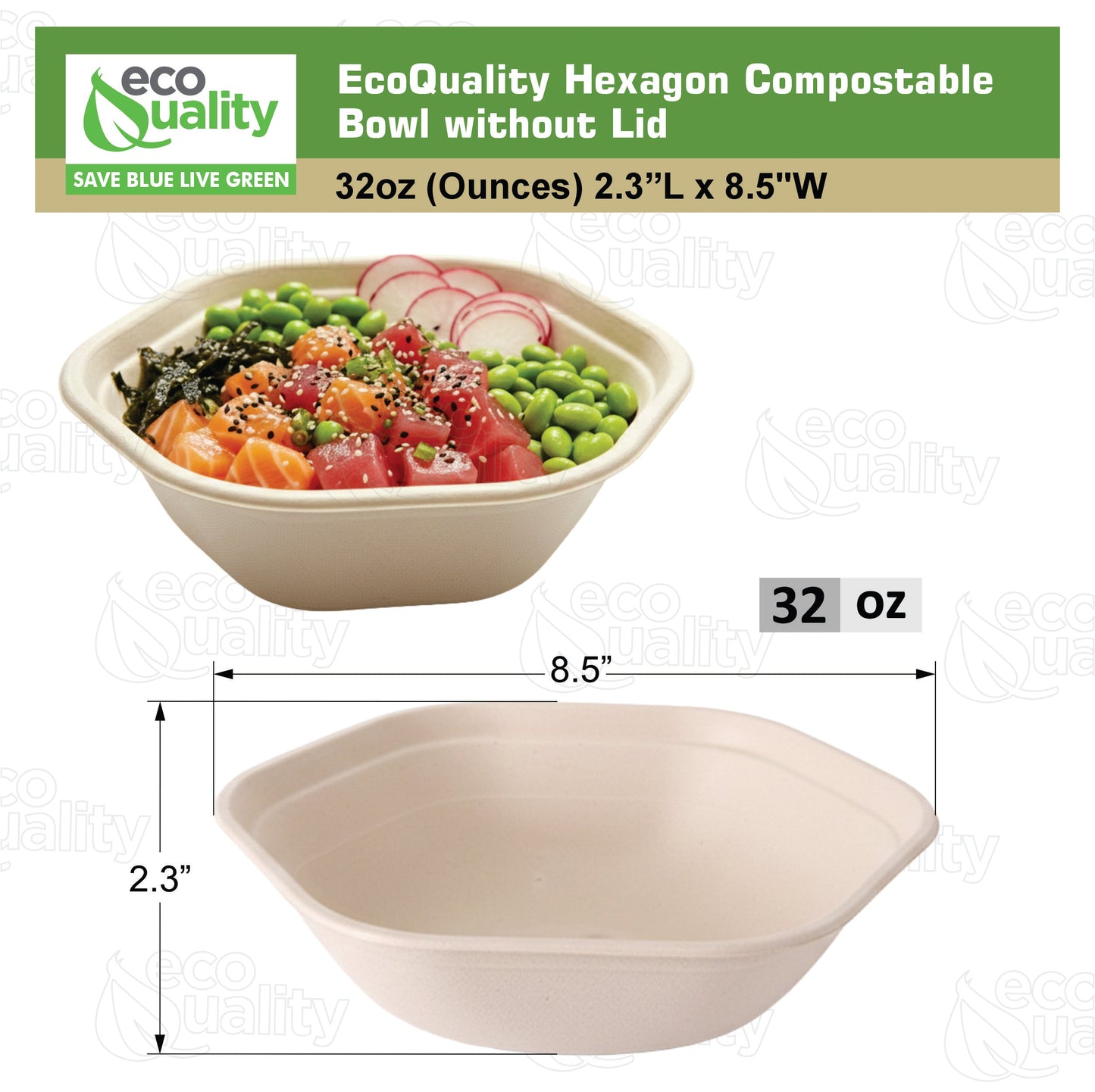 Hexagon 32oz disposable bowl made from sugarcane fiber compostable catering use