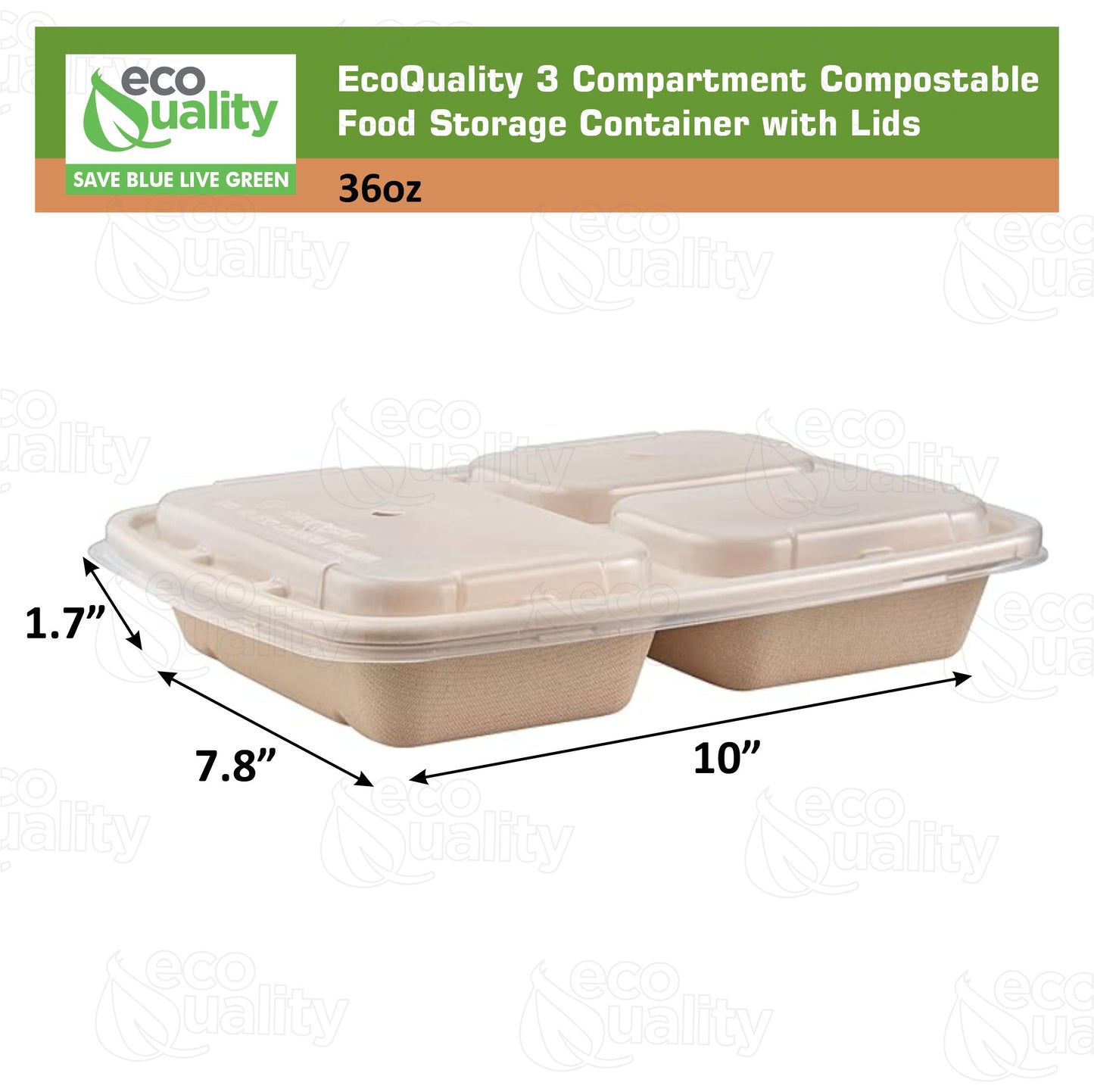 36oz 3 Compartment Compostable Food Storage Container
