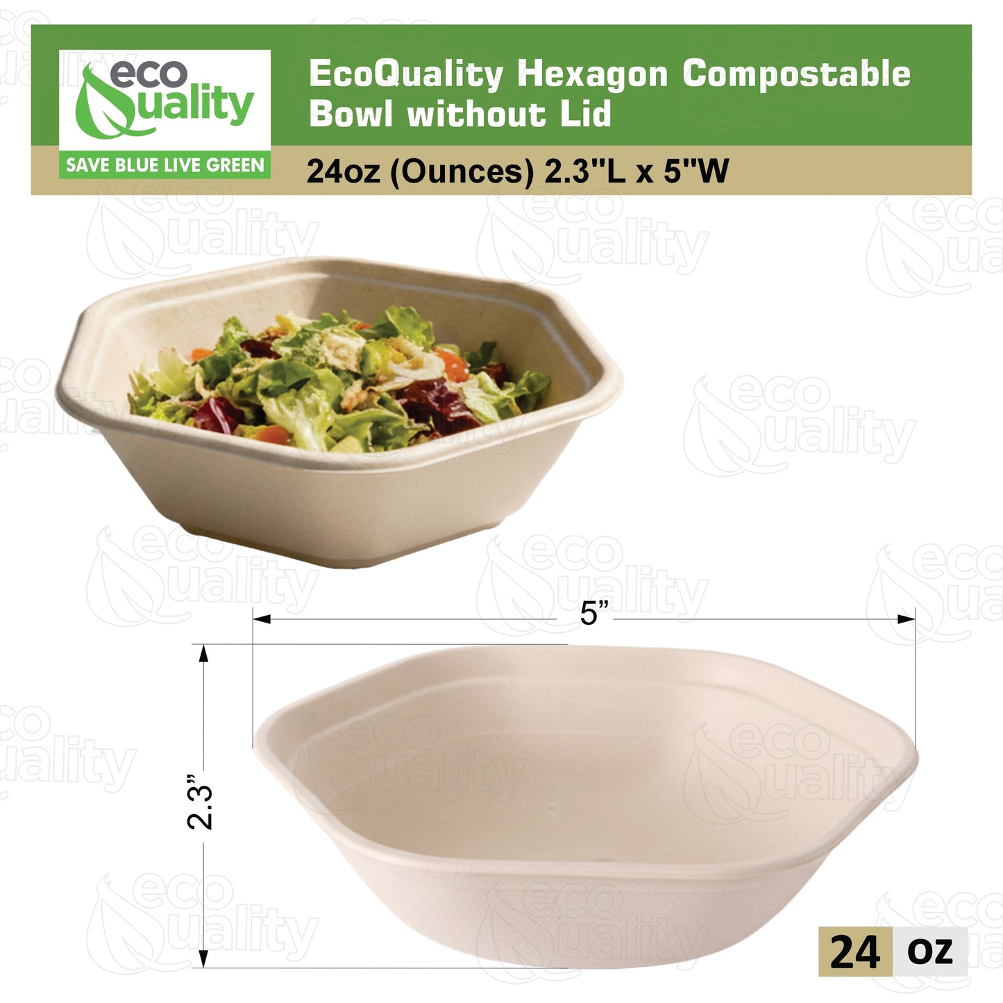 Hexagon 24oz disposable bowl made from sugarcane fiber compostable catering use
