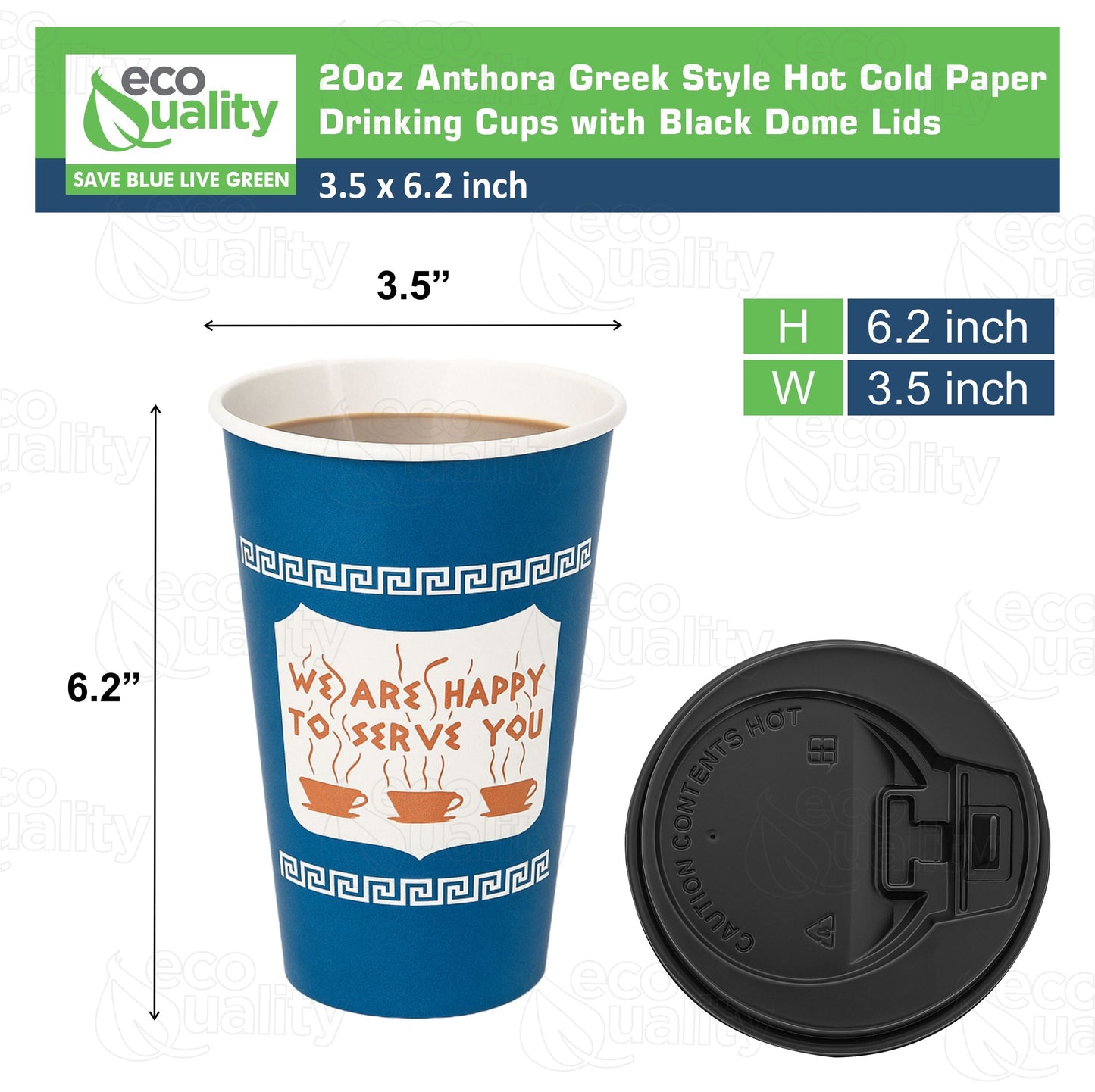 New York Greek Style Insulated Paper Hot Cold Cups with Black Dome Lids