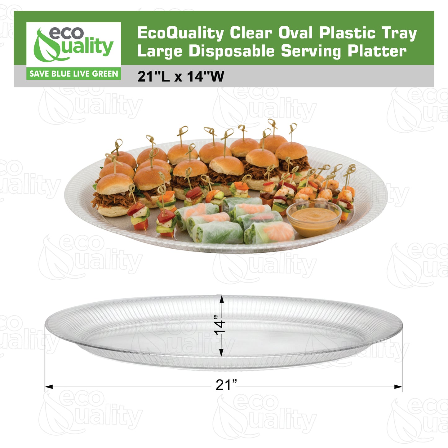 14"x21" Oval Ridged Plastic Serving Platter Tray