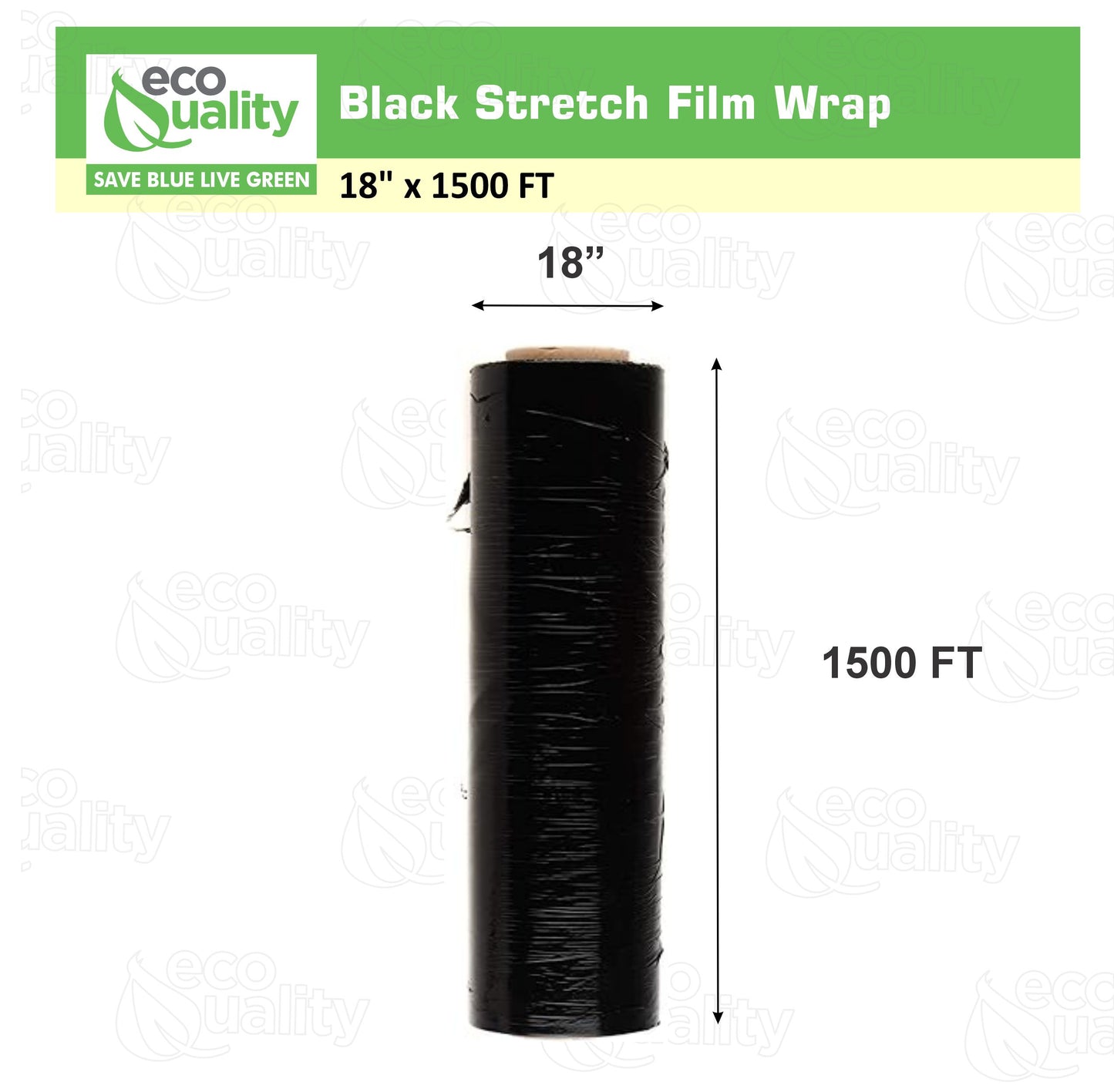 Black Stretch Shipping Film Tape Wrap 80 Gauge Thick 18" x 1500 Ft