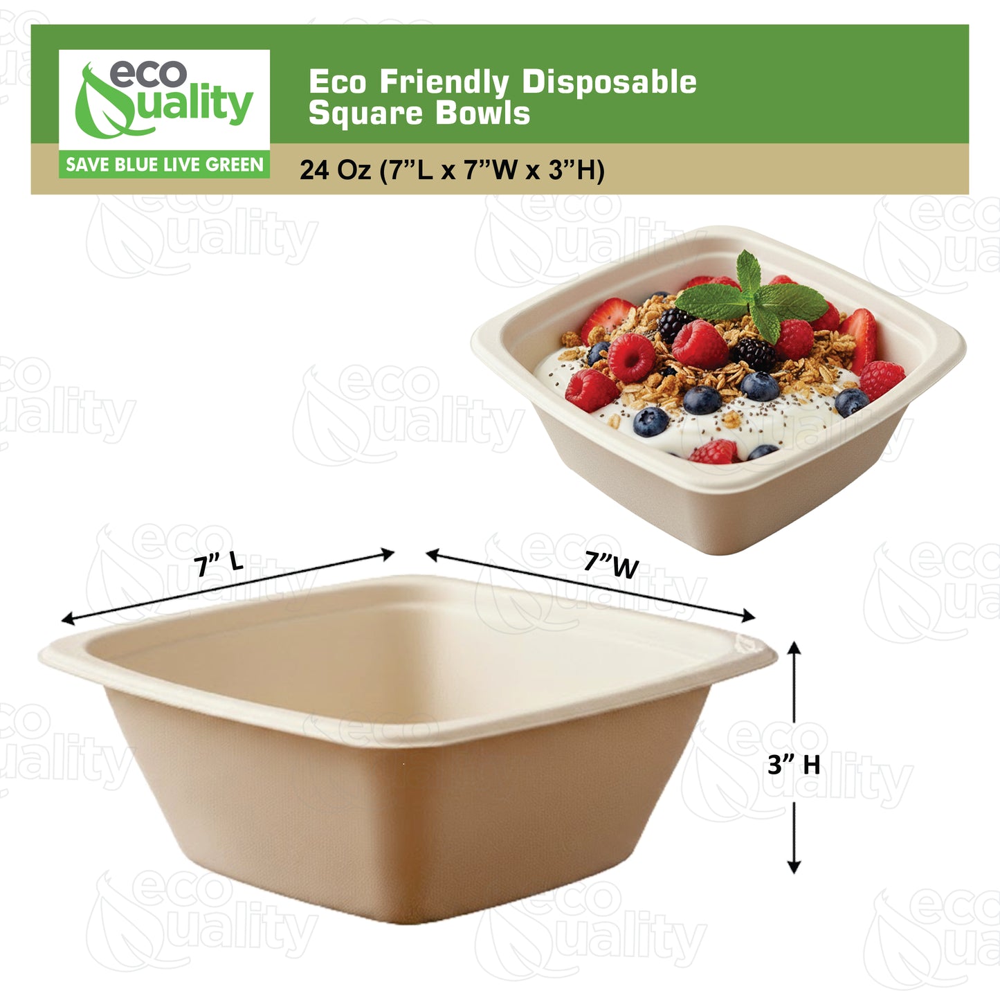 24oz Eco Friendly Disposable Square Bowls Compostable Container