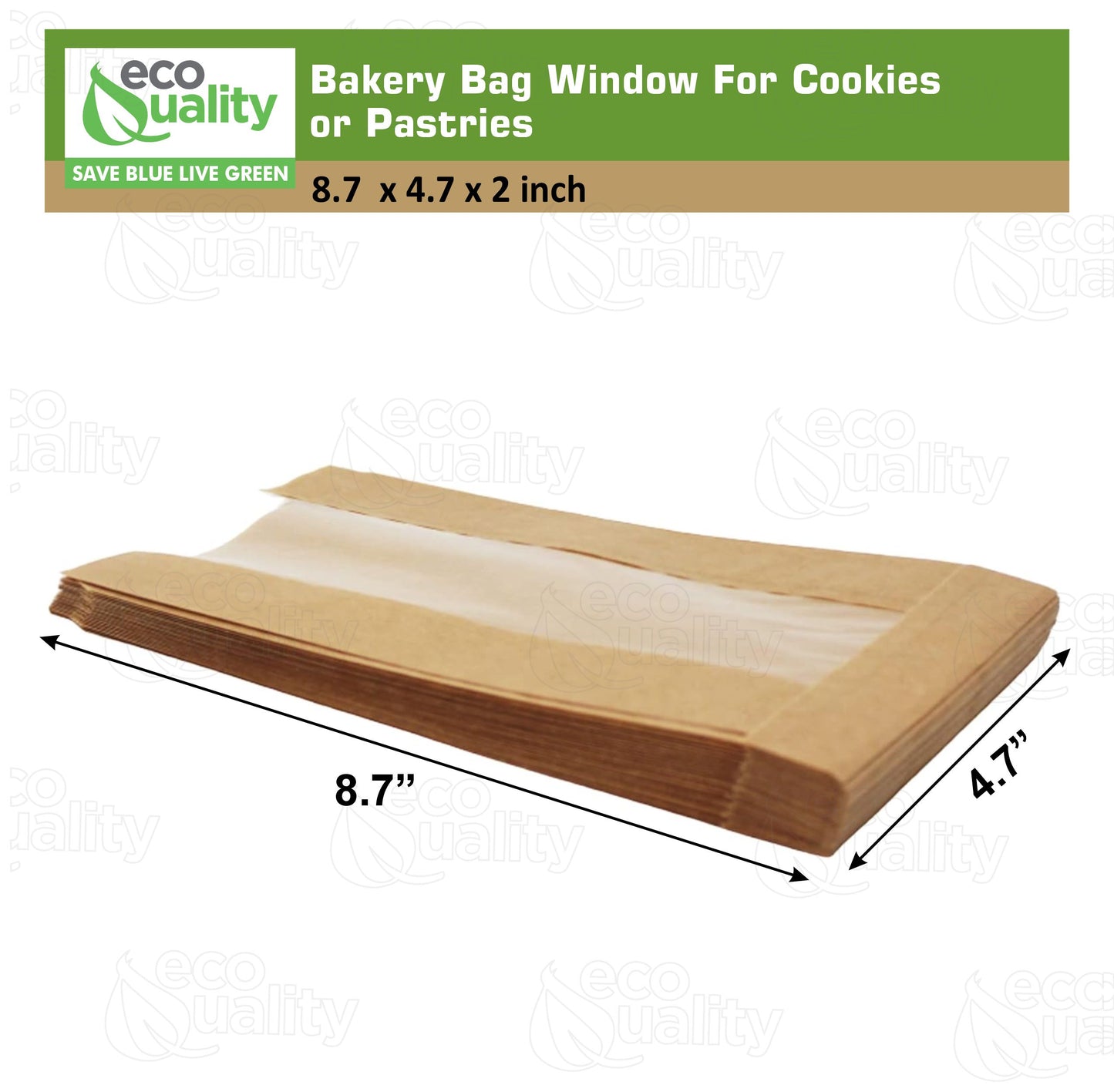 Brown Kraft Bakery Bag with Clear Window 8.7 x 4.7 inches for Cookies, Pastries, Sandwich, Nuts - Grease Resistant