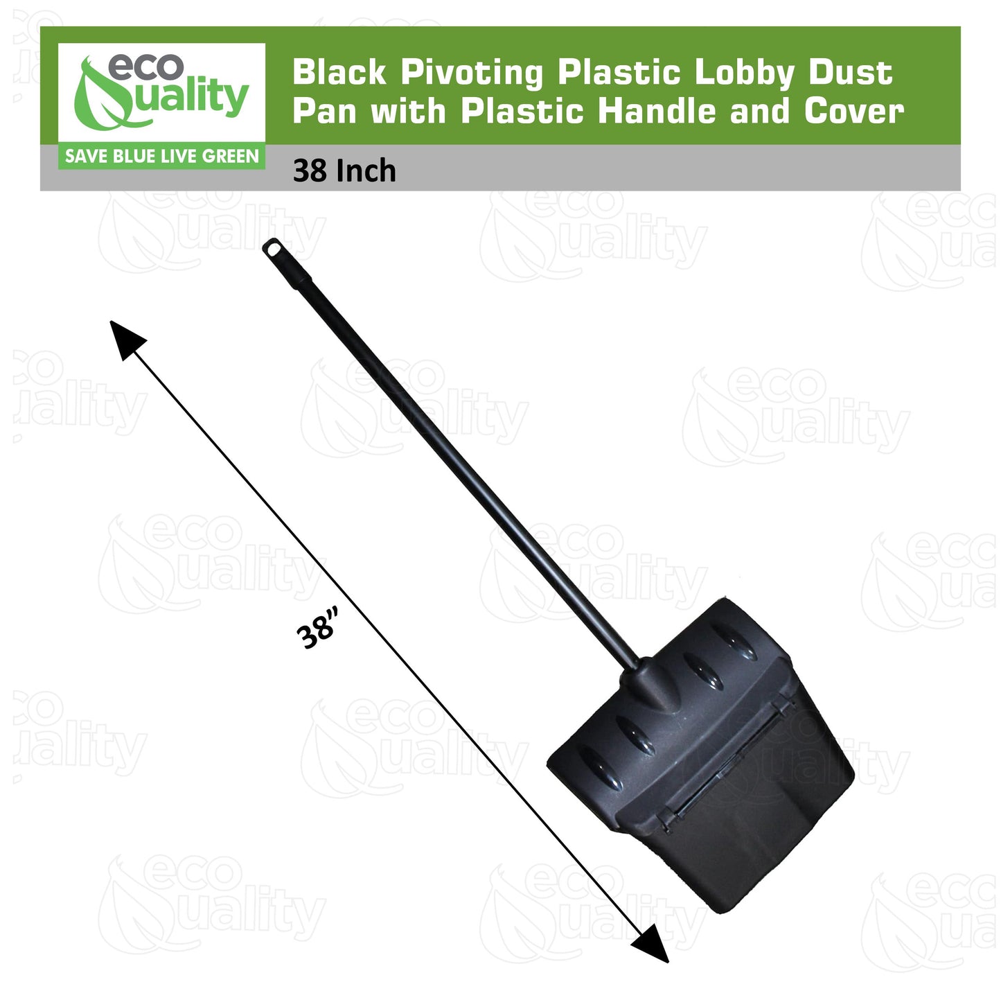 Pivoting Plastic Lobby Dust Pan with Plastic Handle with Cover 38" Length Black