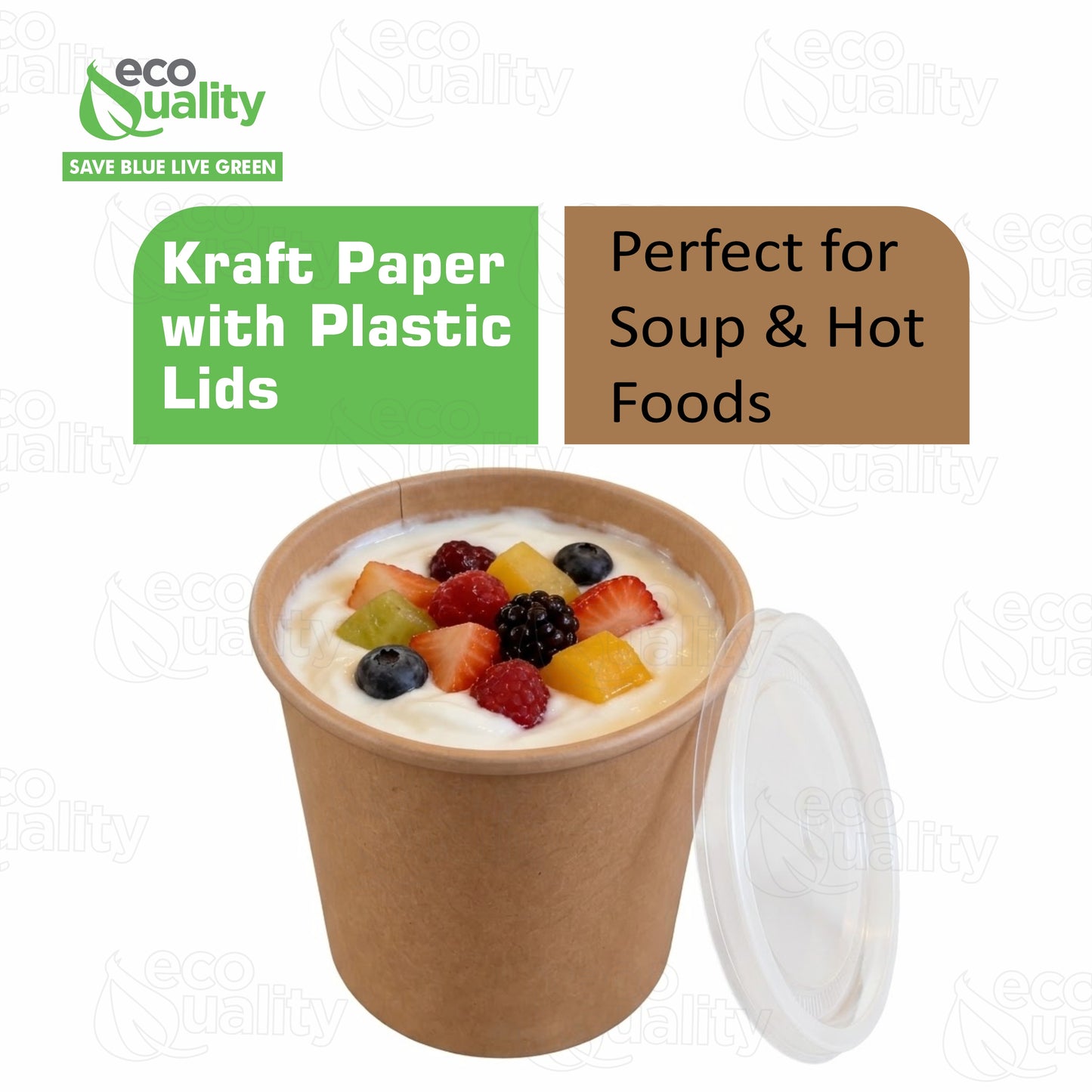 Disposable Kraft Paper Soup Containers with Plastic Lids - Kraft Paper Ice Cream Containers / Yogurt Cups with Plastic Lids (8oz, 12oz, 16oz)