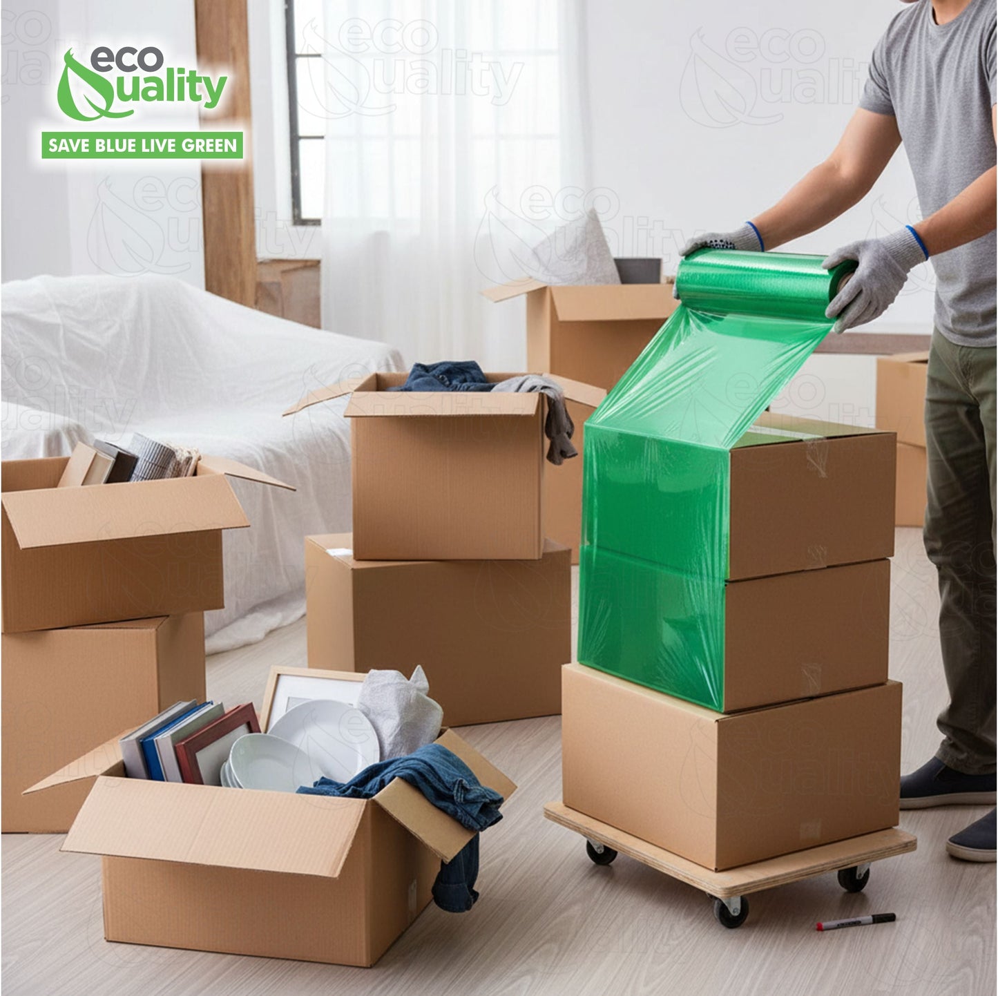 17 inch x 5000 Feet Green Produce Wrapping Plastic Film Roll