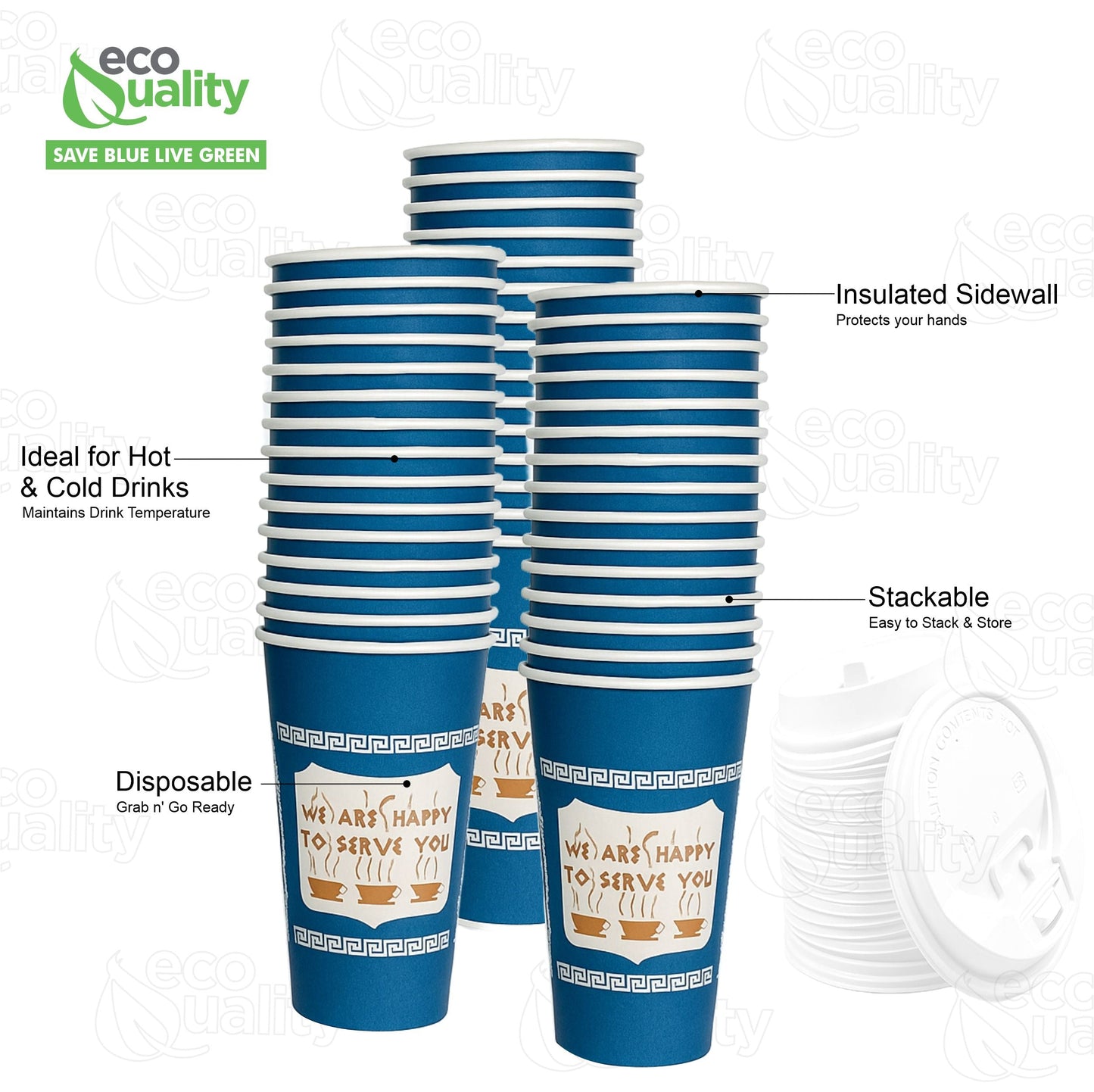 New York Greek Style Insulated Paper Hot Cold Cups with White Dome Lids