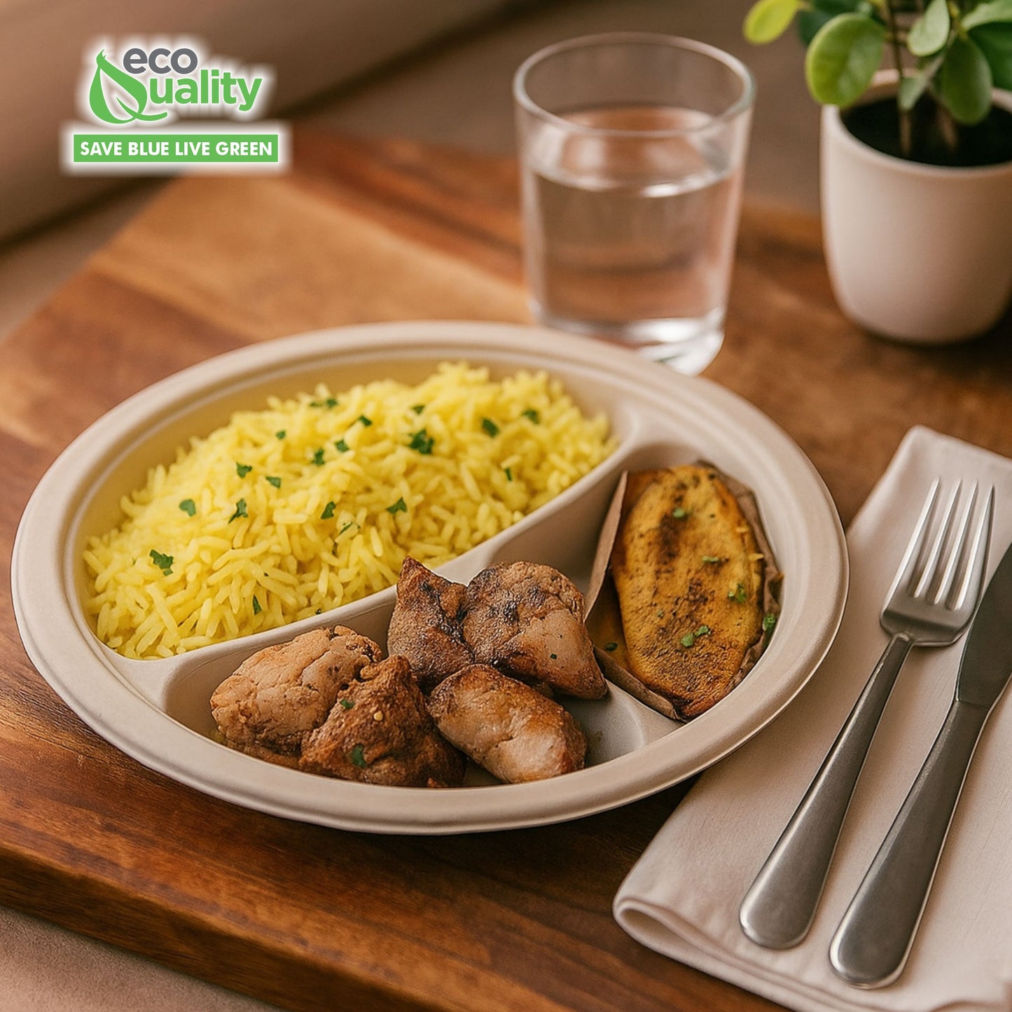 Compostable Natural 3 Compartment Sugarcane Round Plates 100% Biodegradable